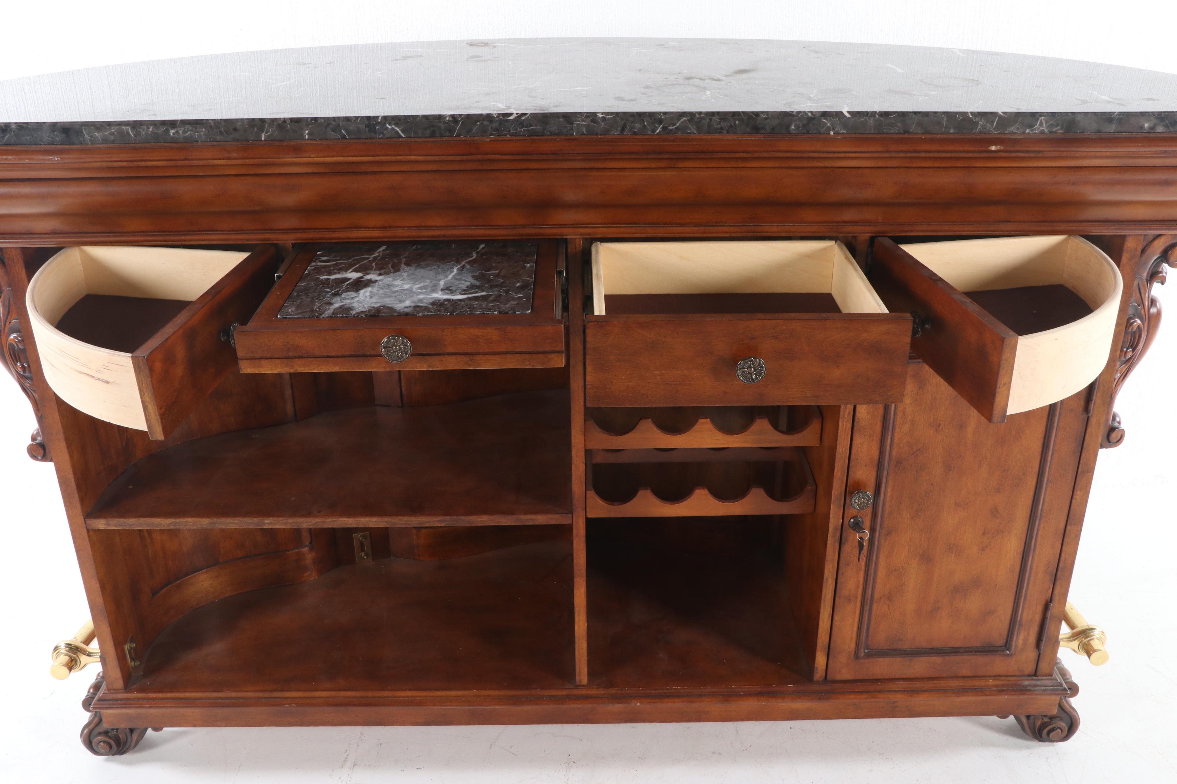 Contemporary Advardian Wooden Marble Top Dry Bar EBTH