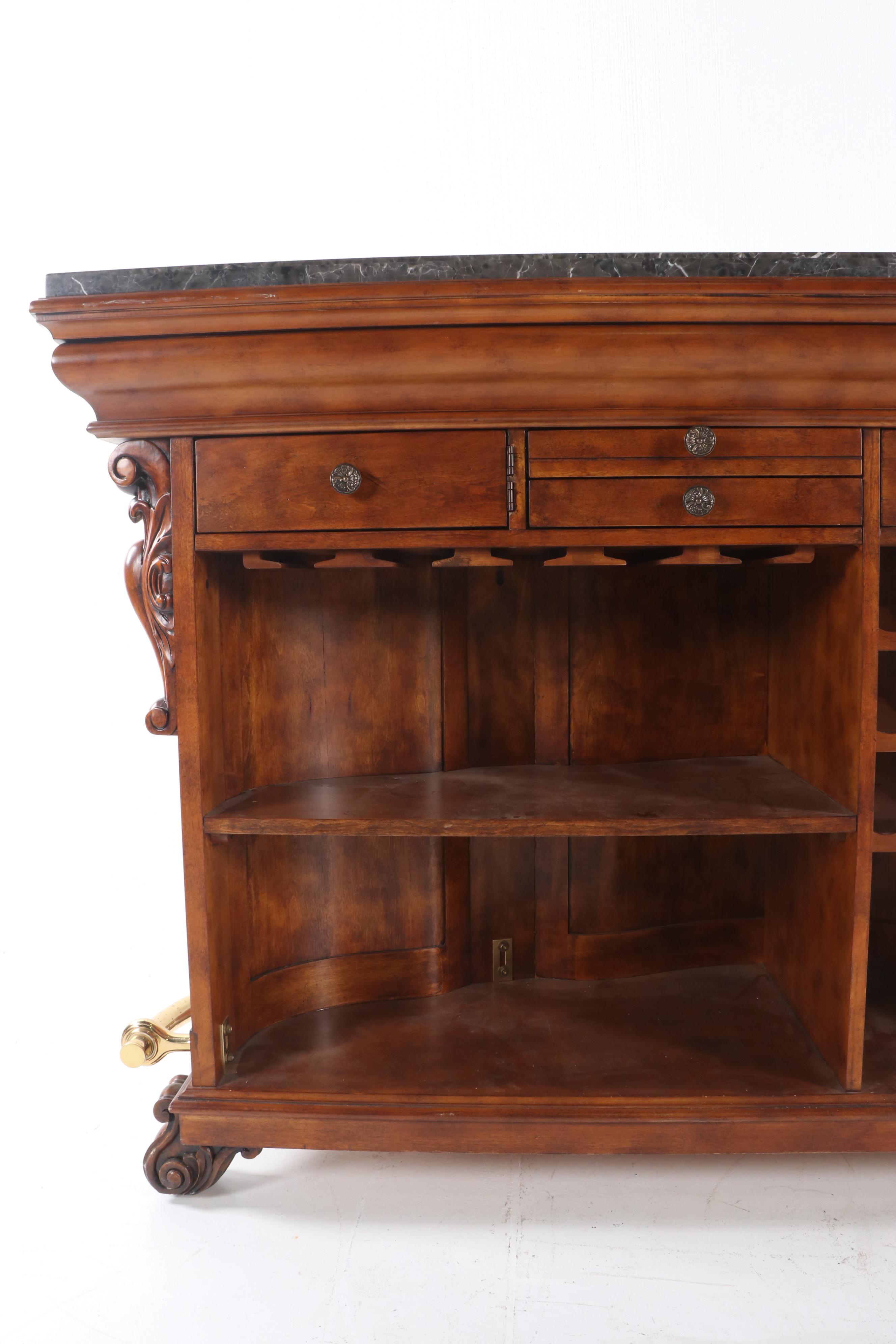 Contemporary Advardian Wooden Marble Top Dry Bar EBTH