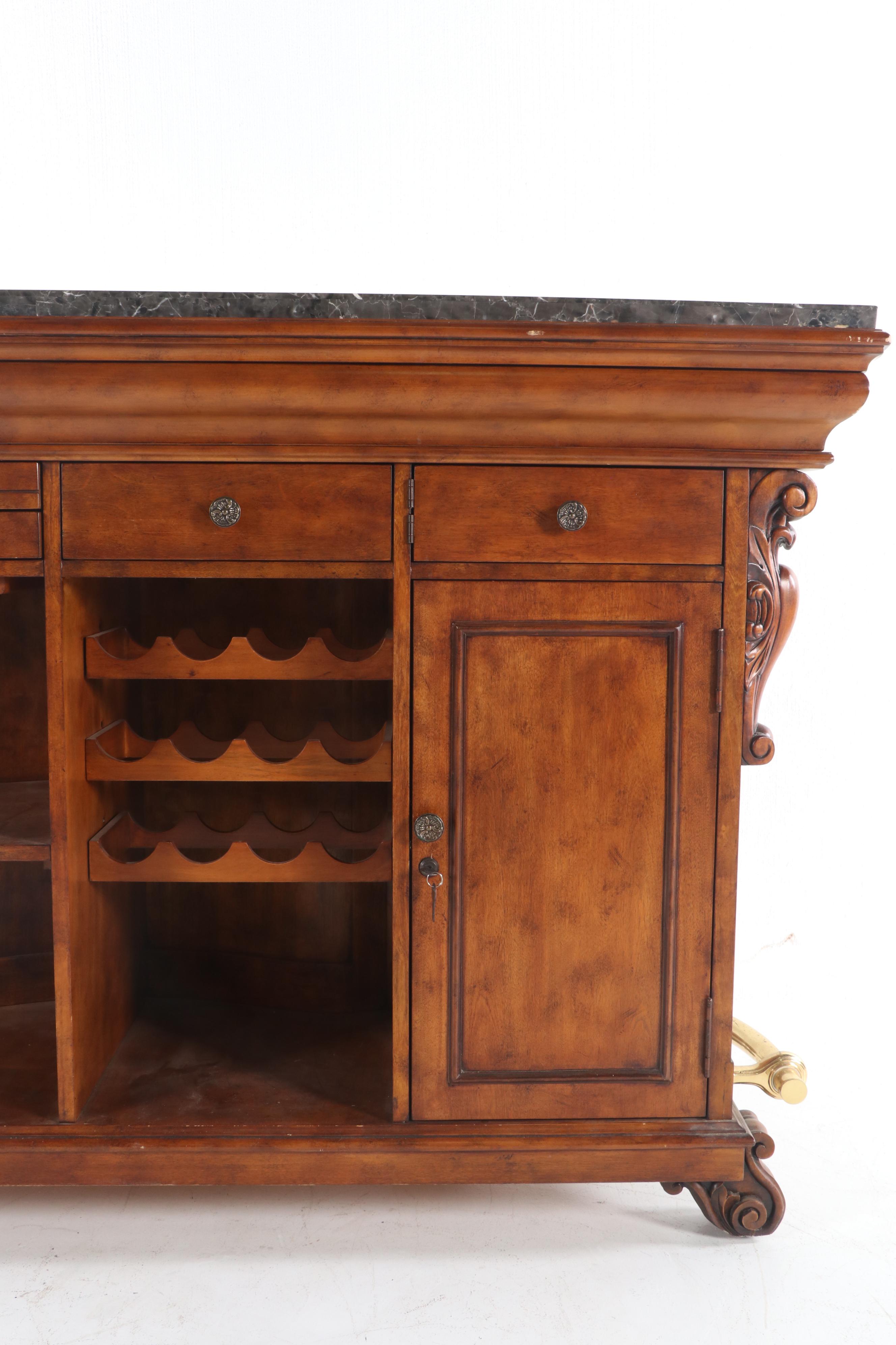 Contemporary Advardian Wooden Marble Top Dry Bar EBTH