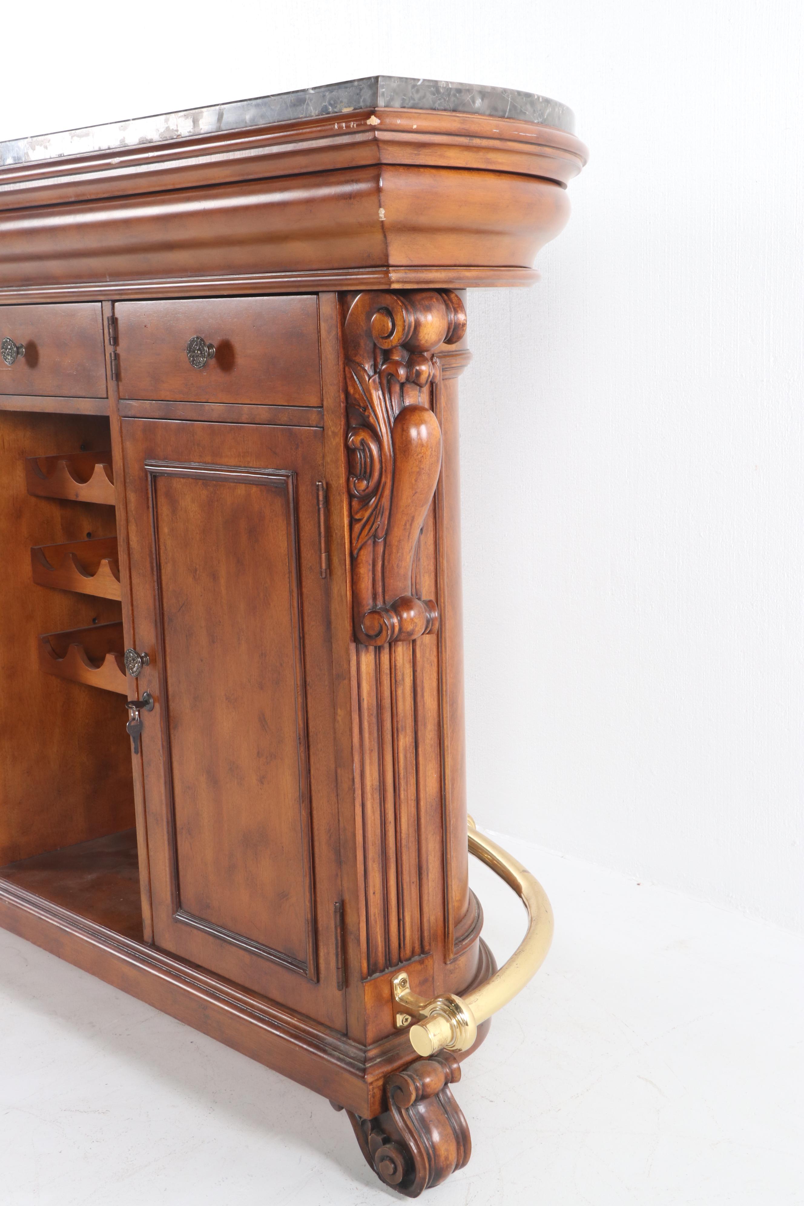 Contemporary Advardian Wooden Marble Top Dry Bar EBTH