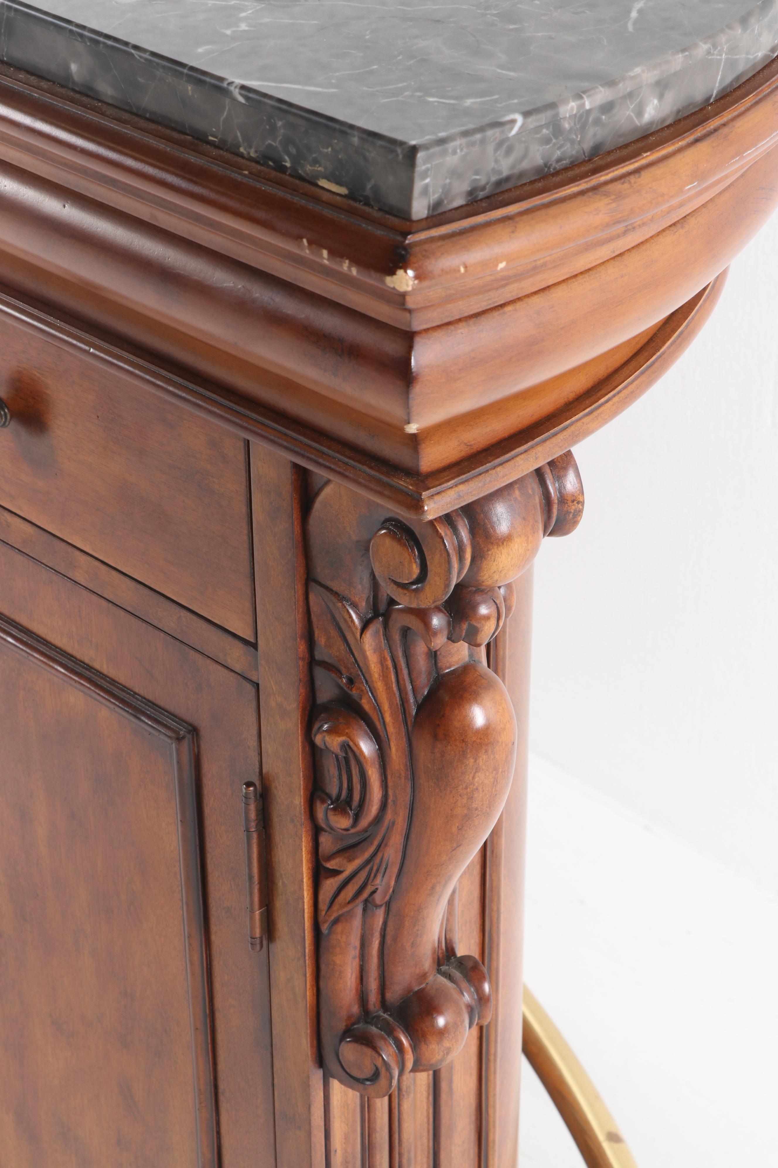 Contemporary Advardian Wooden Marble Top Dry Bar EBTH