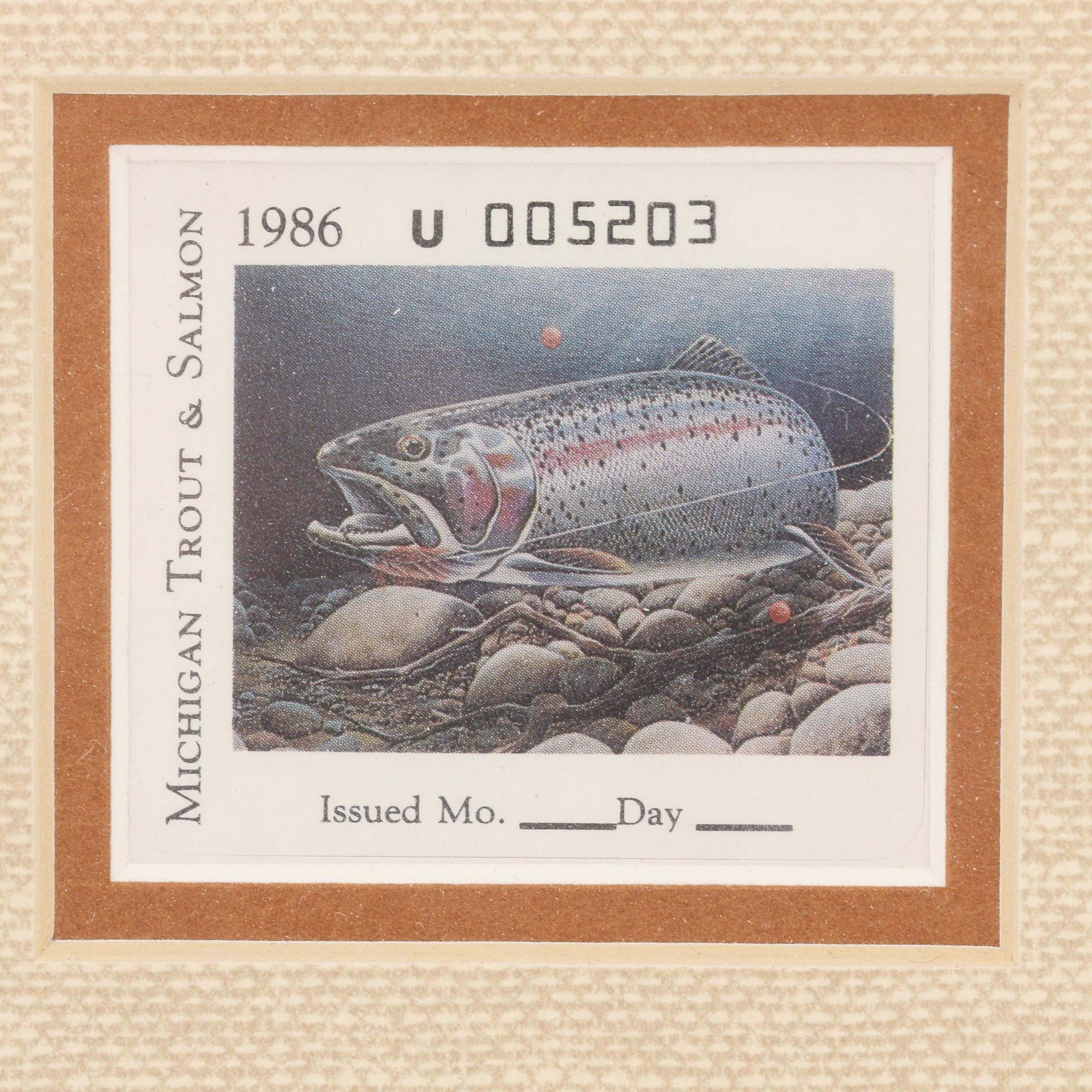1986 William Langlois Michigan Trout and Salmon Stamp Print and Stamp