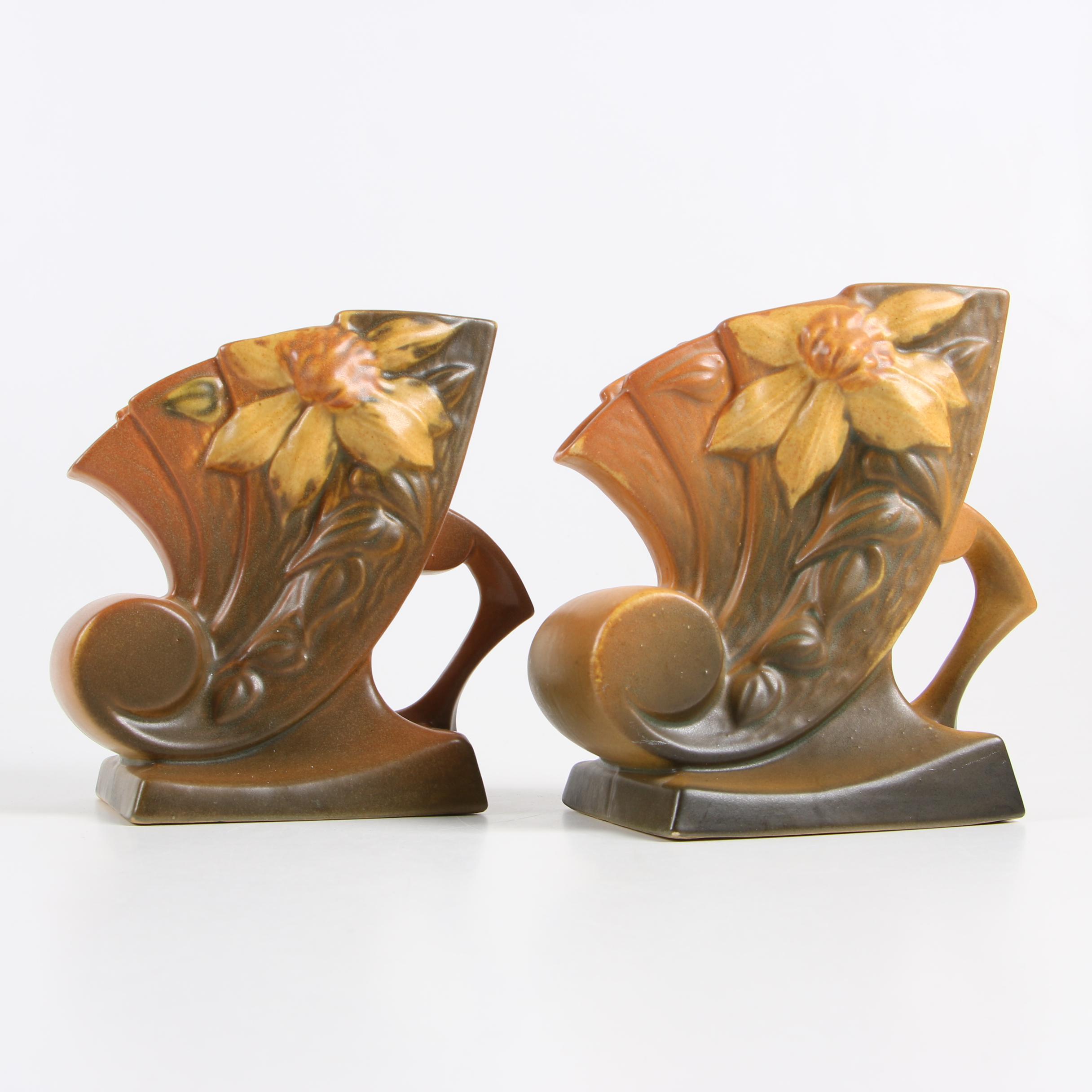 Roseville Pottery "Clematis" Cornucopia Vases, Mid-Century ...