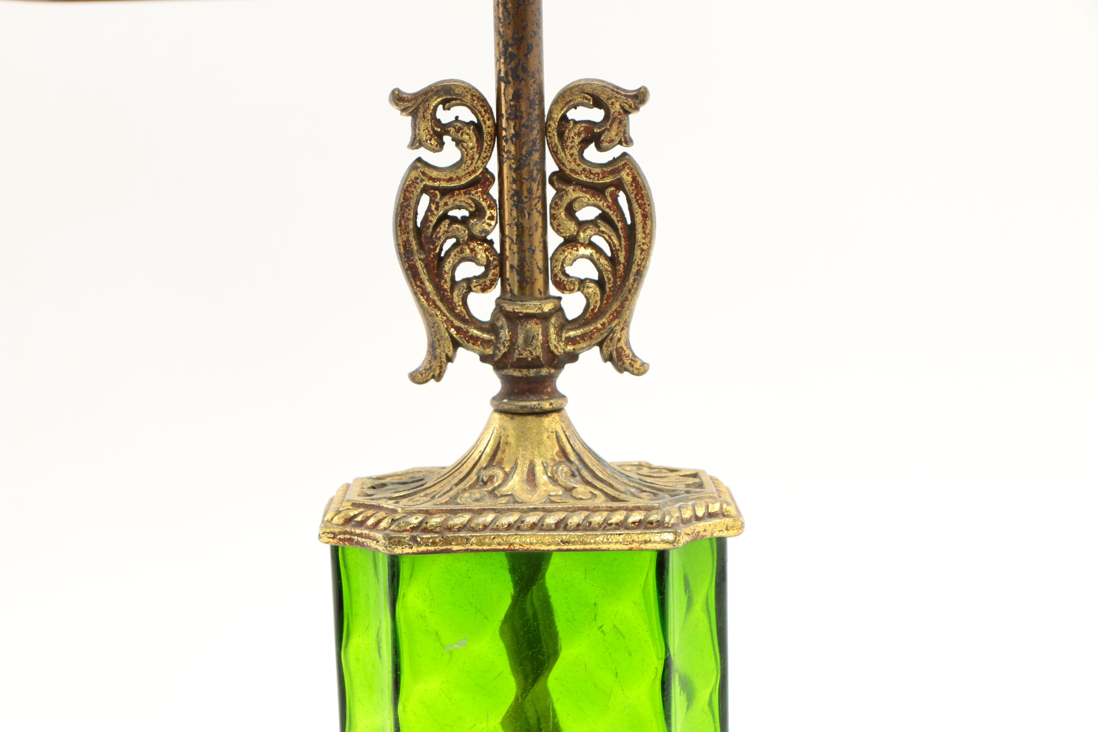 Mutual & Sunset Lamp Co. Green Glass and Brass Table Lamp, c.1924 | EBTH