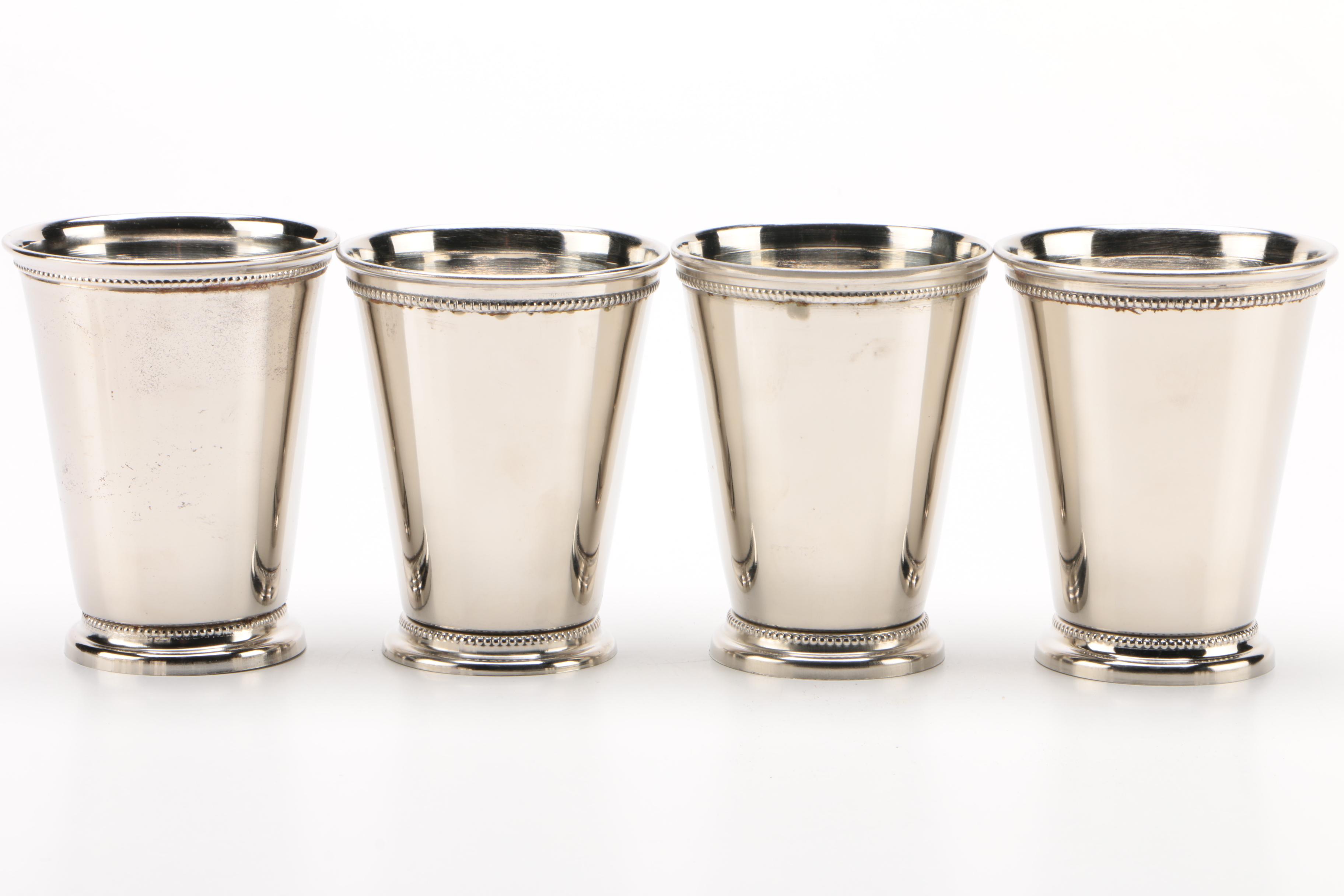 Indian Silver Tone Alloy Beaded Trim Mint Julep Cups and Shot Glasses