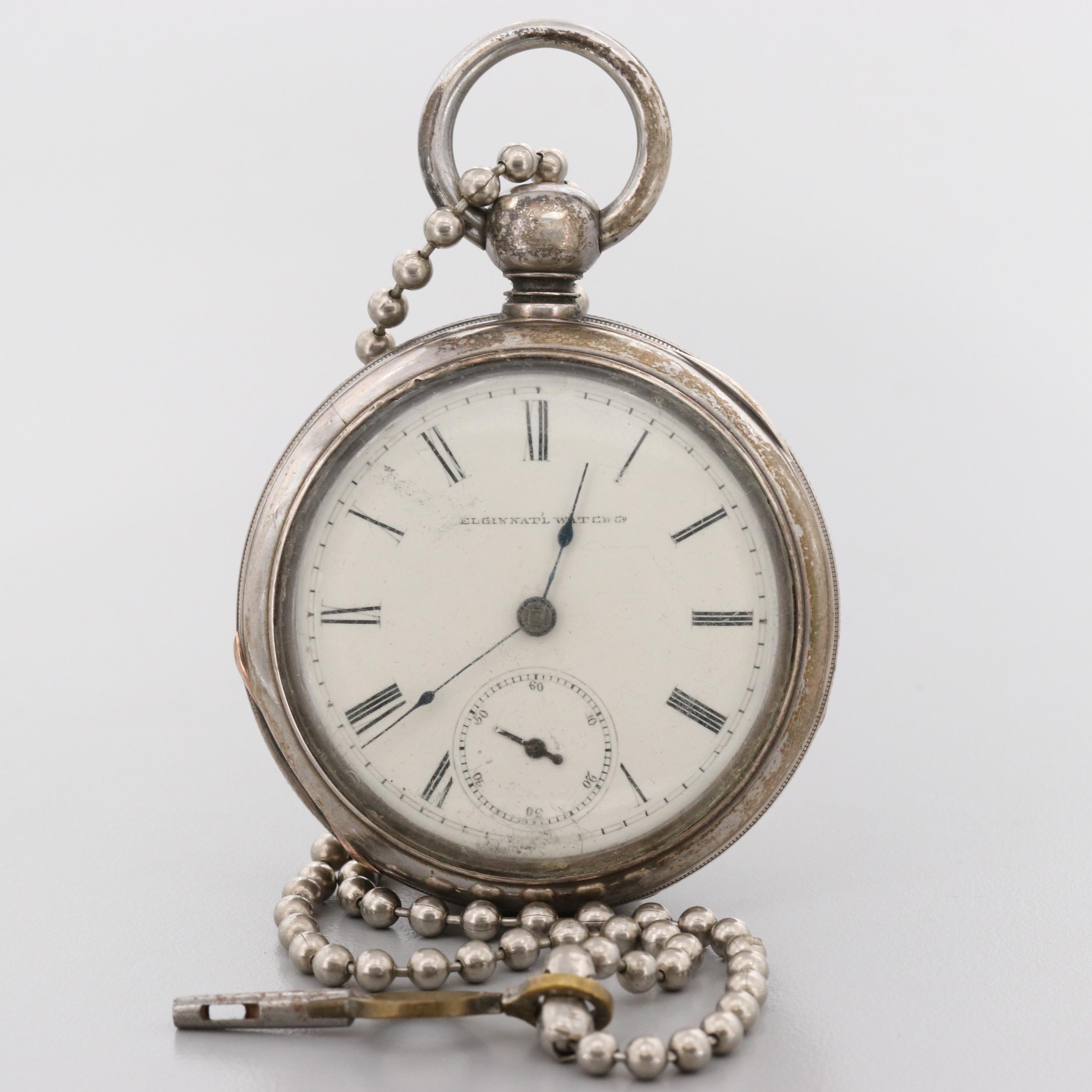 Elgin Sterling Silver Pocket Watch, 1885 EBTH