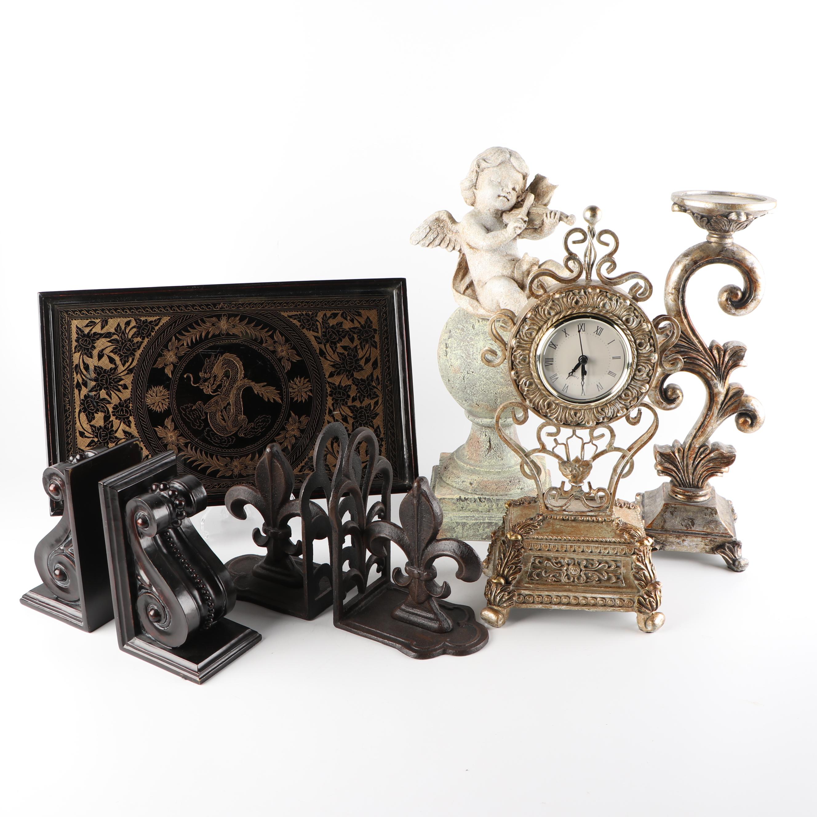 Contemporary Home Decor including Bookends and Shelf Clock EBTH