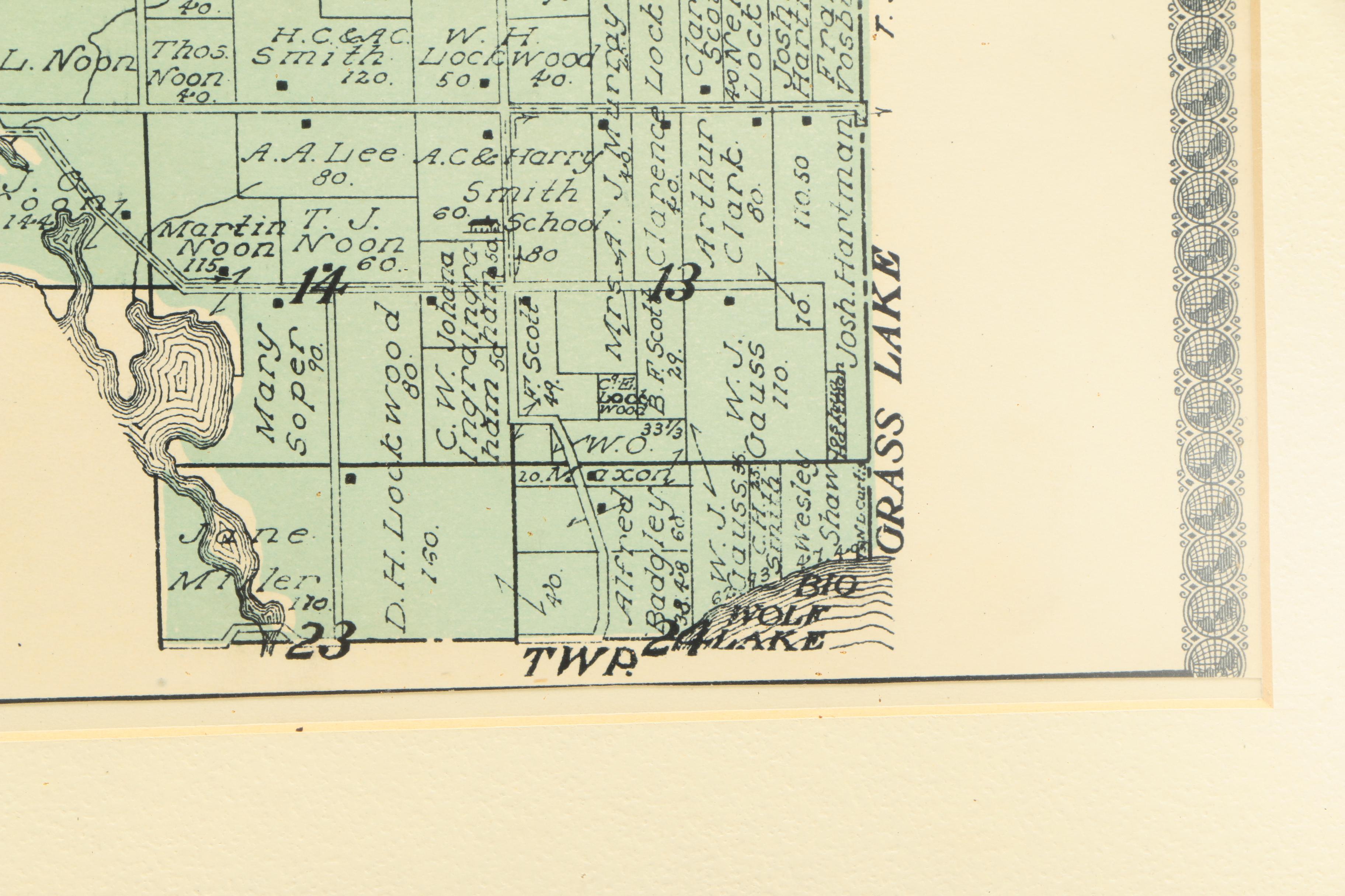 Framed Map of Leoni Township, Michigan, 1900s EBTH