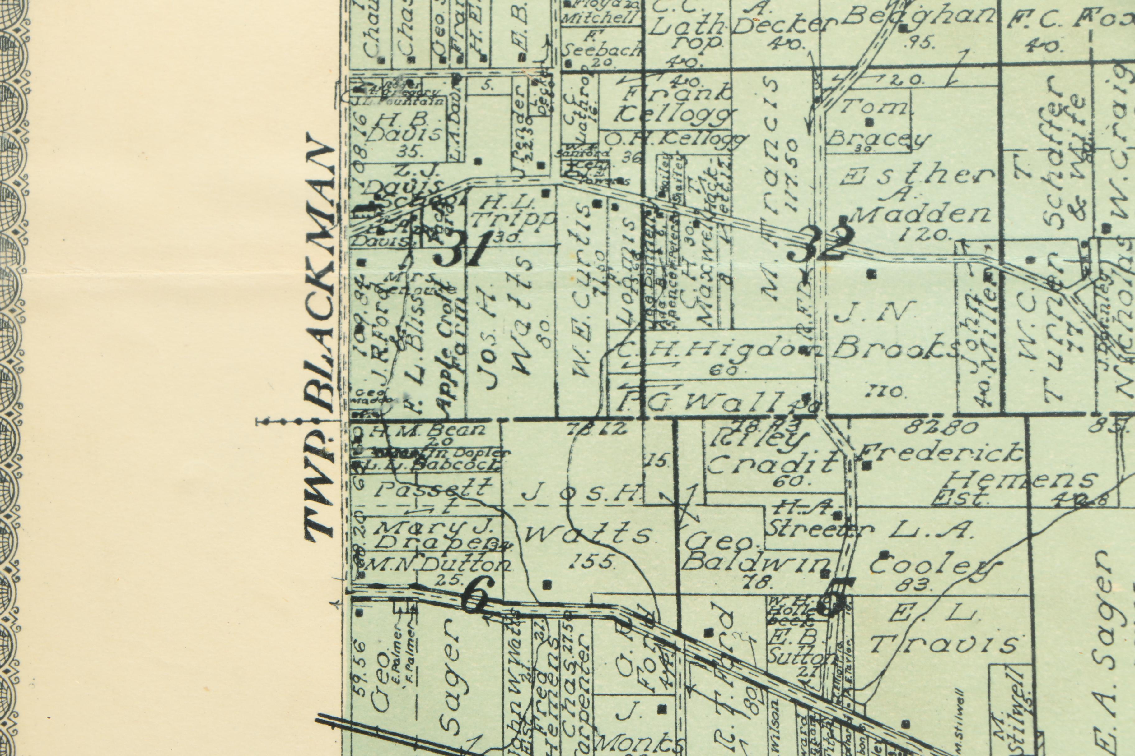 Framed Map of Leoni Township, Michigan, 1900s EBTH