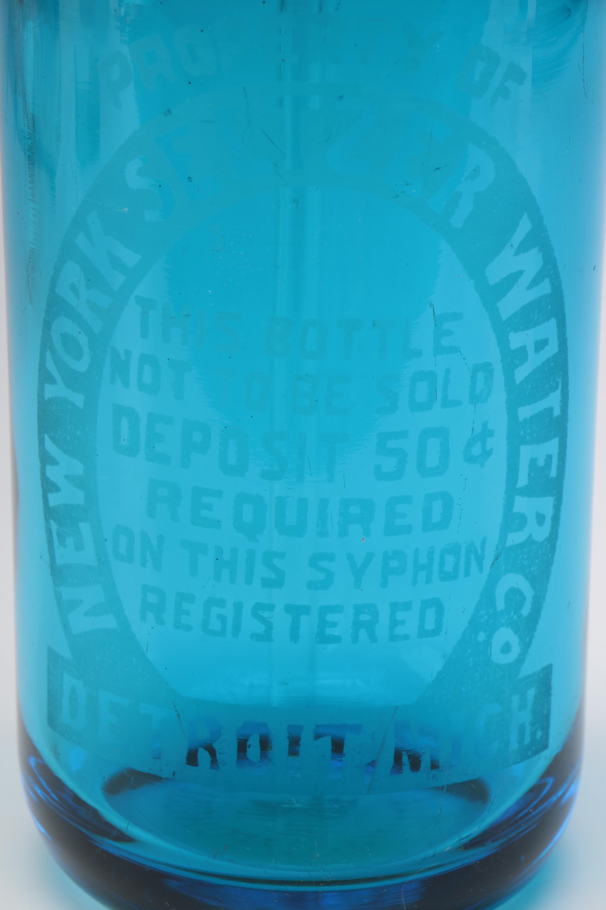 New York Seltzer Water Co. Blue Glass Seltzer Bottle, Early 20th