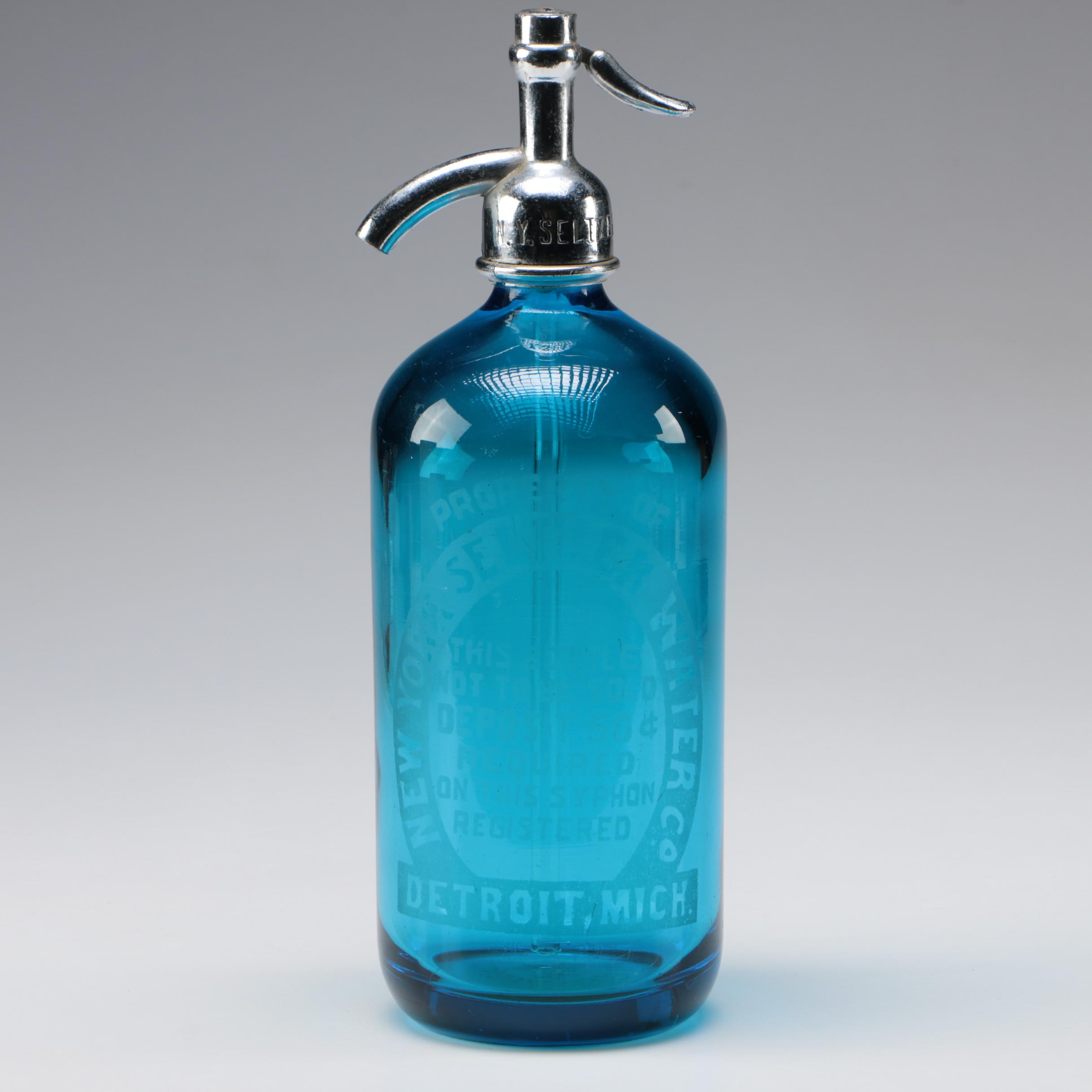 New York Seltzer Water Co. Blue Glass Seltzer Bottle, Early 20th