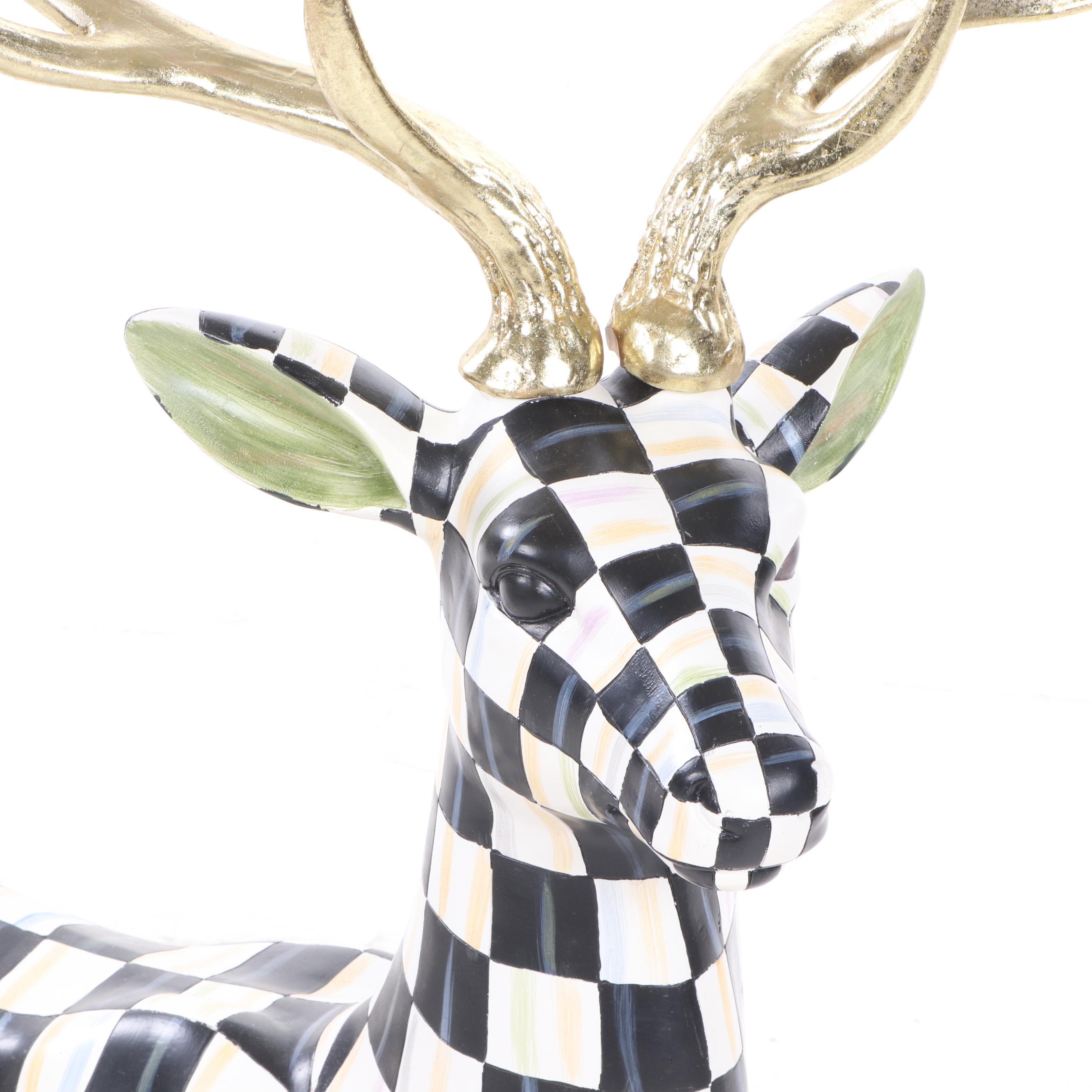 MacKenzieChilds "Courtly Check" Resting Reindeer Figure EBTH