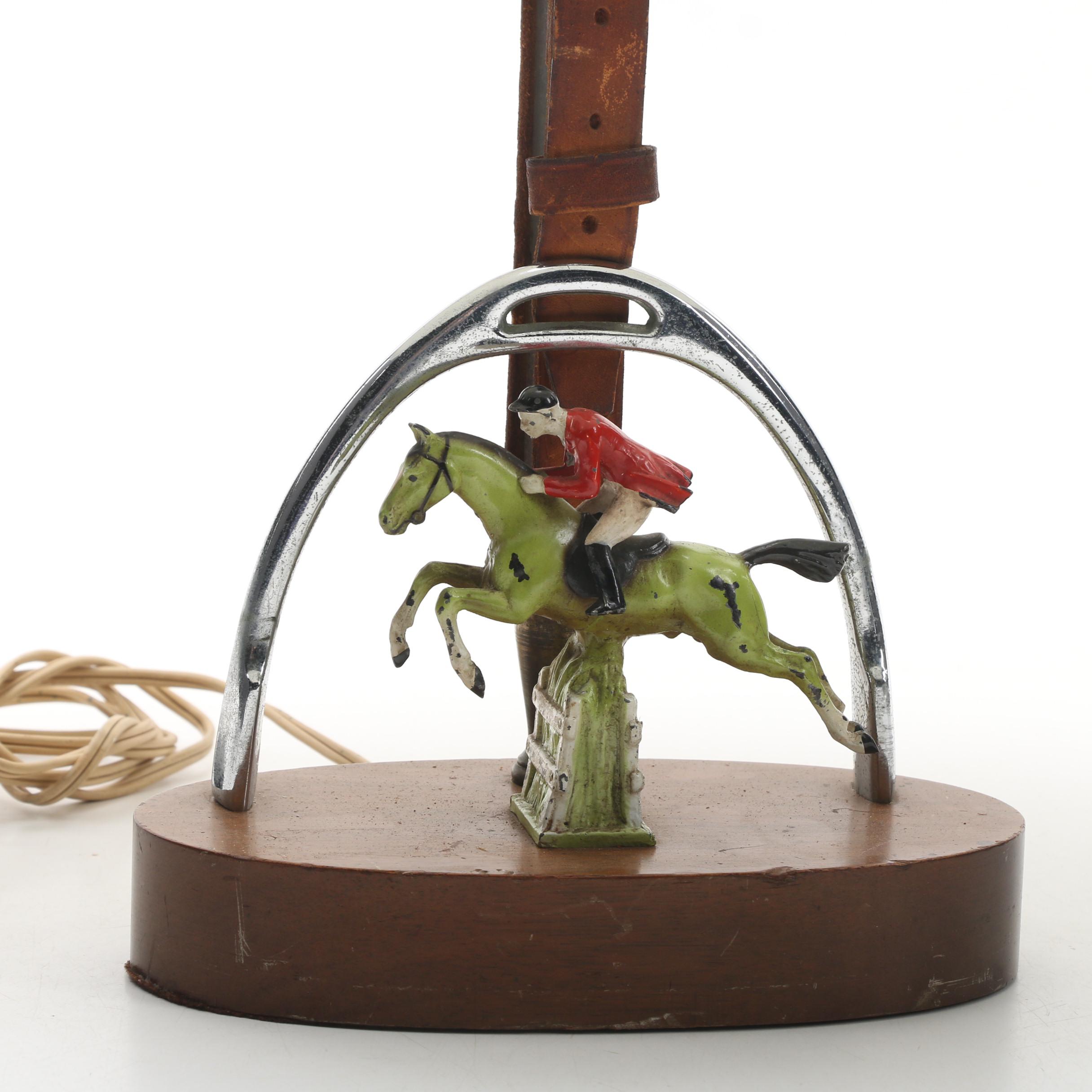 EquestrianThemed Horse and Jockey Table Lamp with Shade EBTH