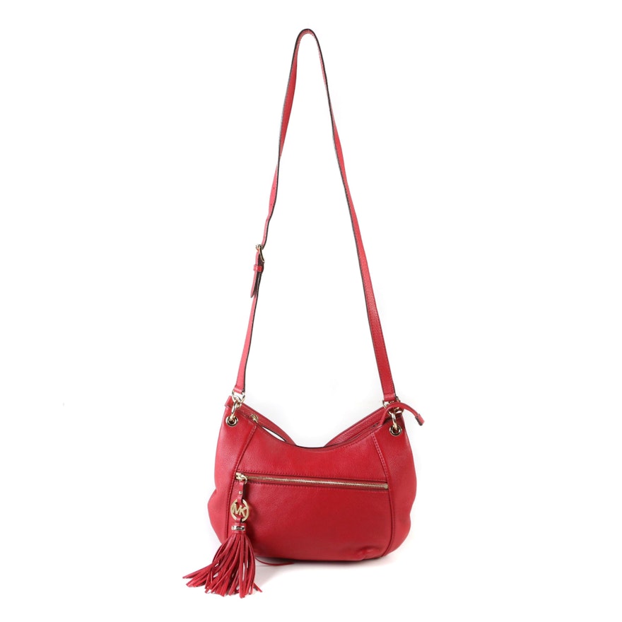 MICHAEL Michael Kors Red Leather Hobo Crossbody Bag with Tassel Charm | EBTH