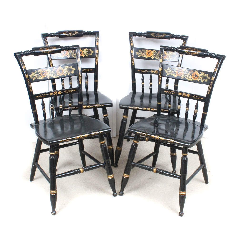 Black Painted Wooden Hitchcock Style Chairs, Vintage EBTH