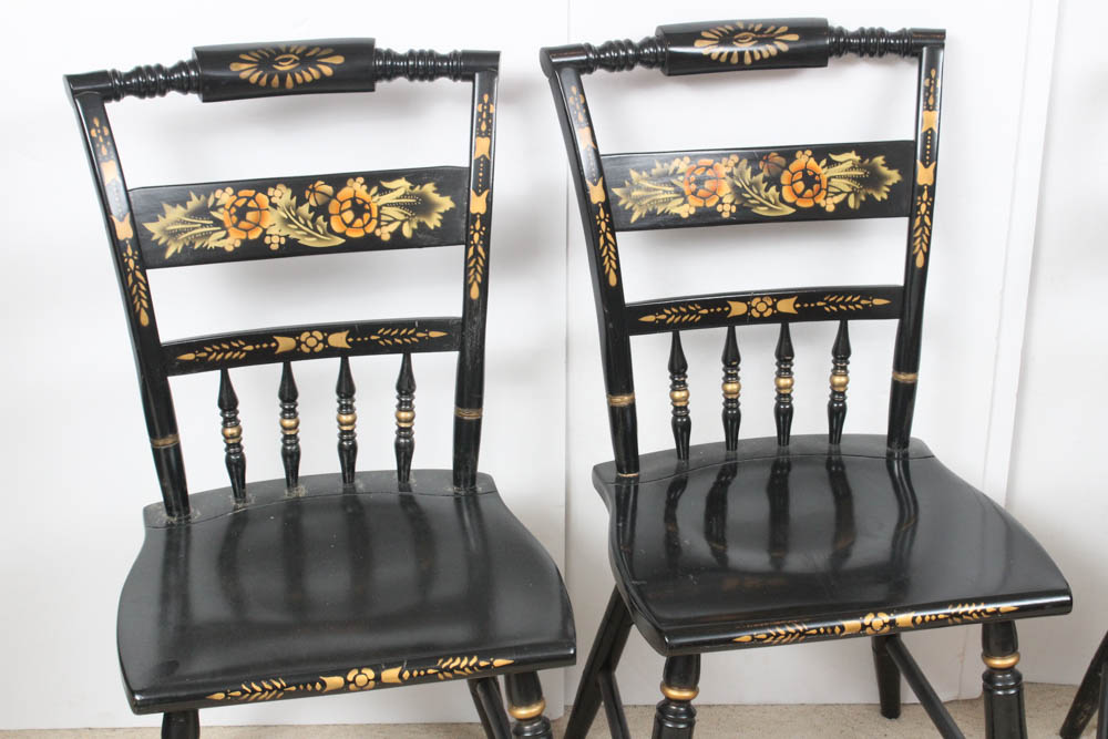 Black Painted Wooden Hitchcock Style Chairs, Vintage EBTH