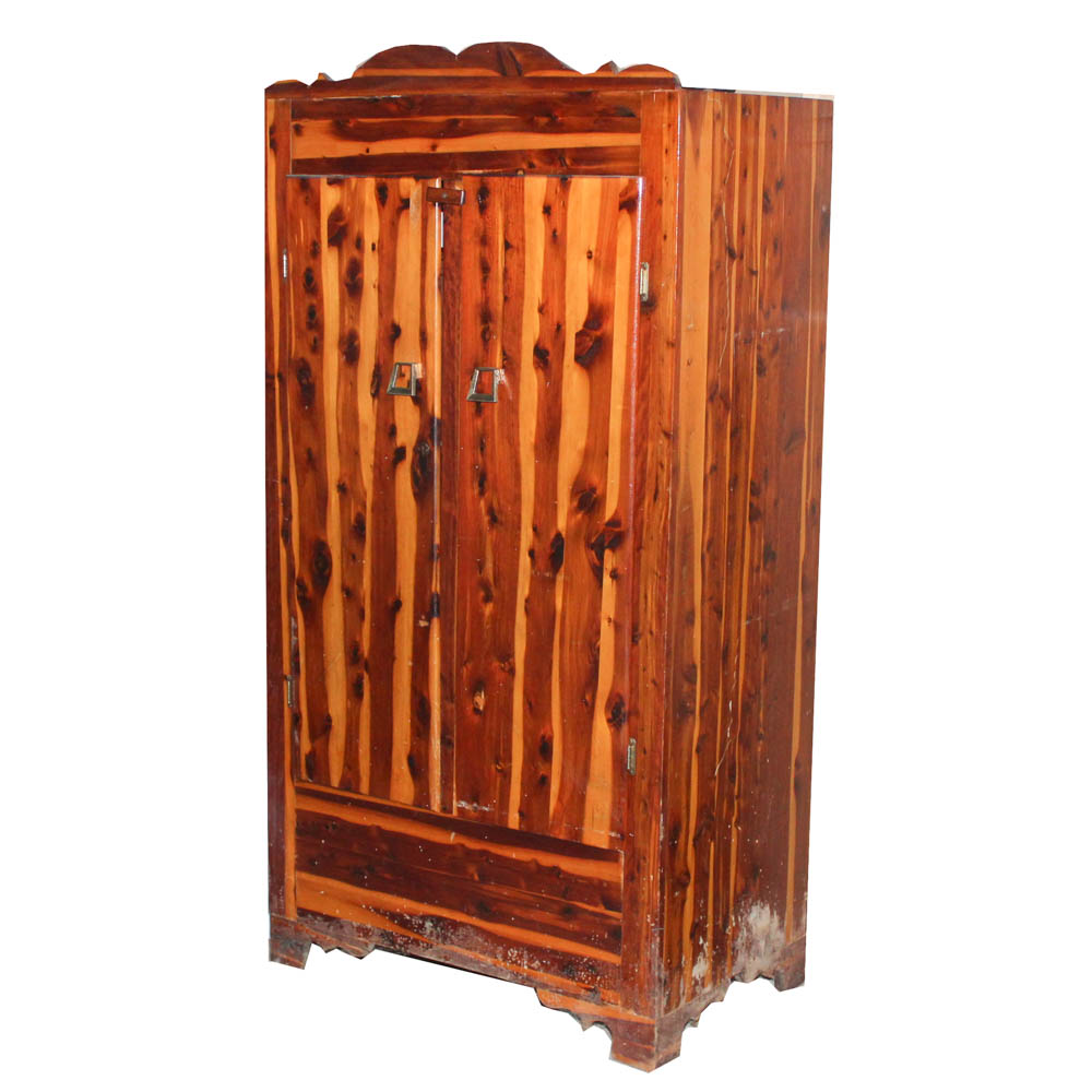 Vintage Cedar Wood Wardrobe Cabinet Ebth