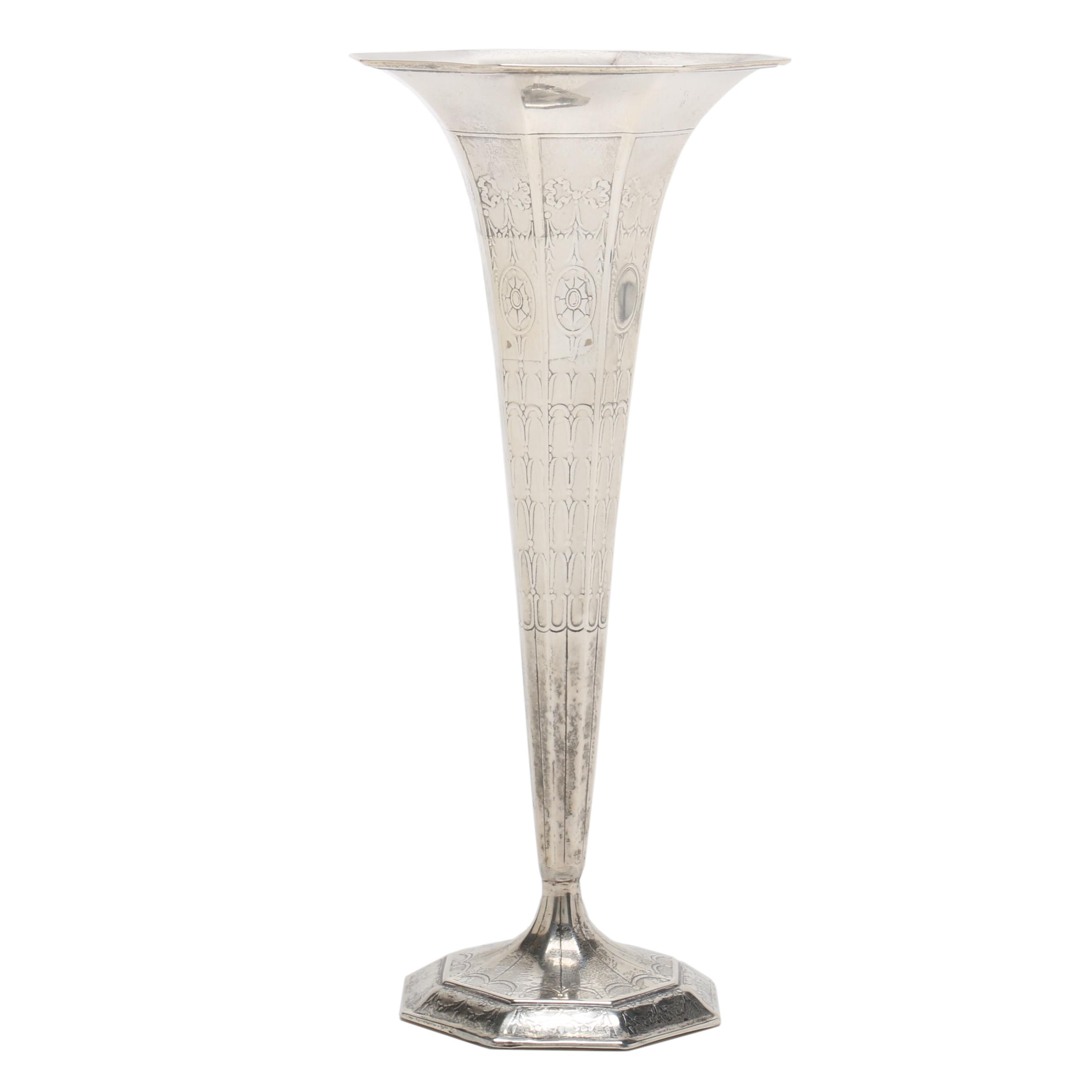 Tiffany Co Weighted Sterling Silver Embossed Trumpet Vase Ebth