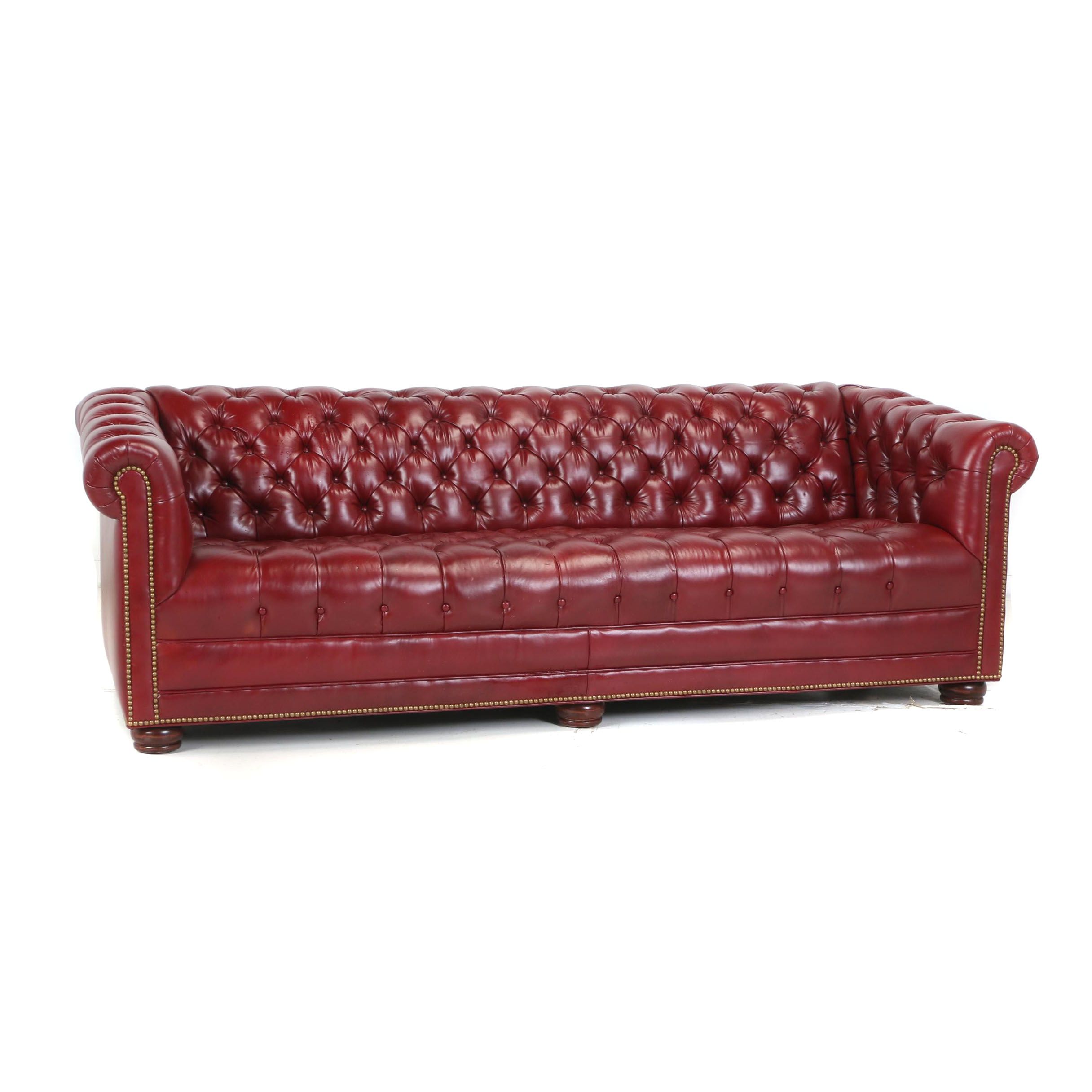 Cabot Wrenn Inc Chesterfield Sofa In Williamsburg Cherry Leather