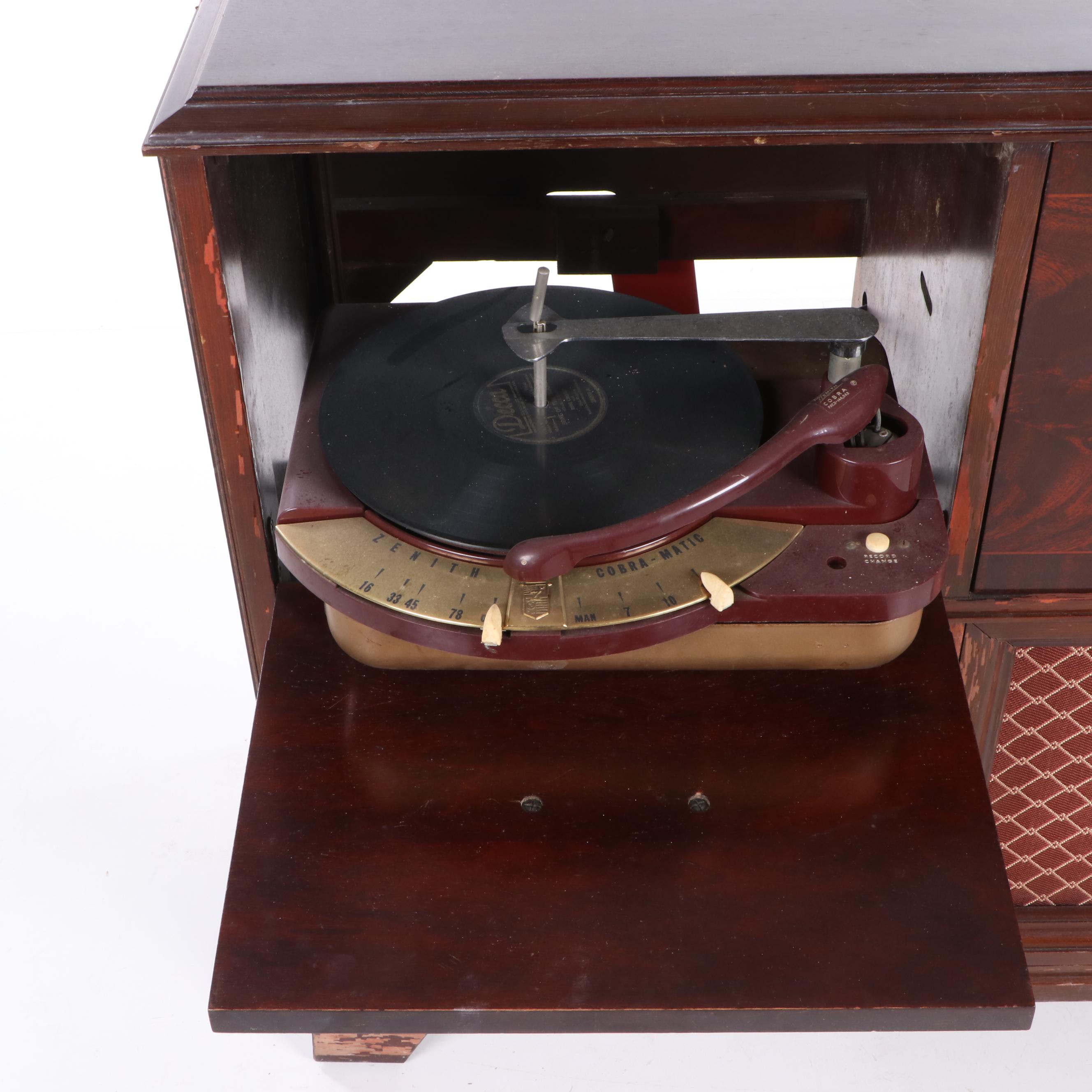 Zenith Cobramatic Mahogany Turntable and Radio 1950's EBTH