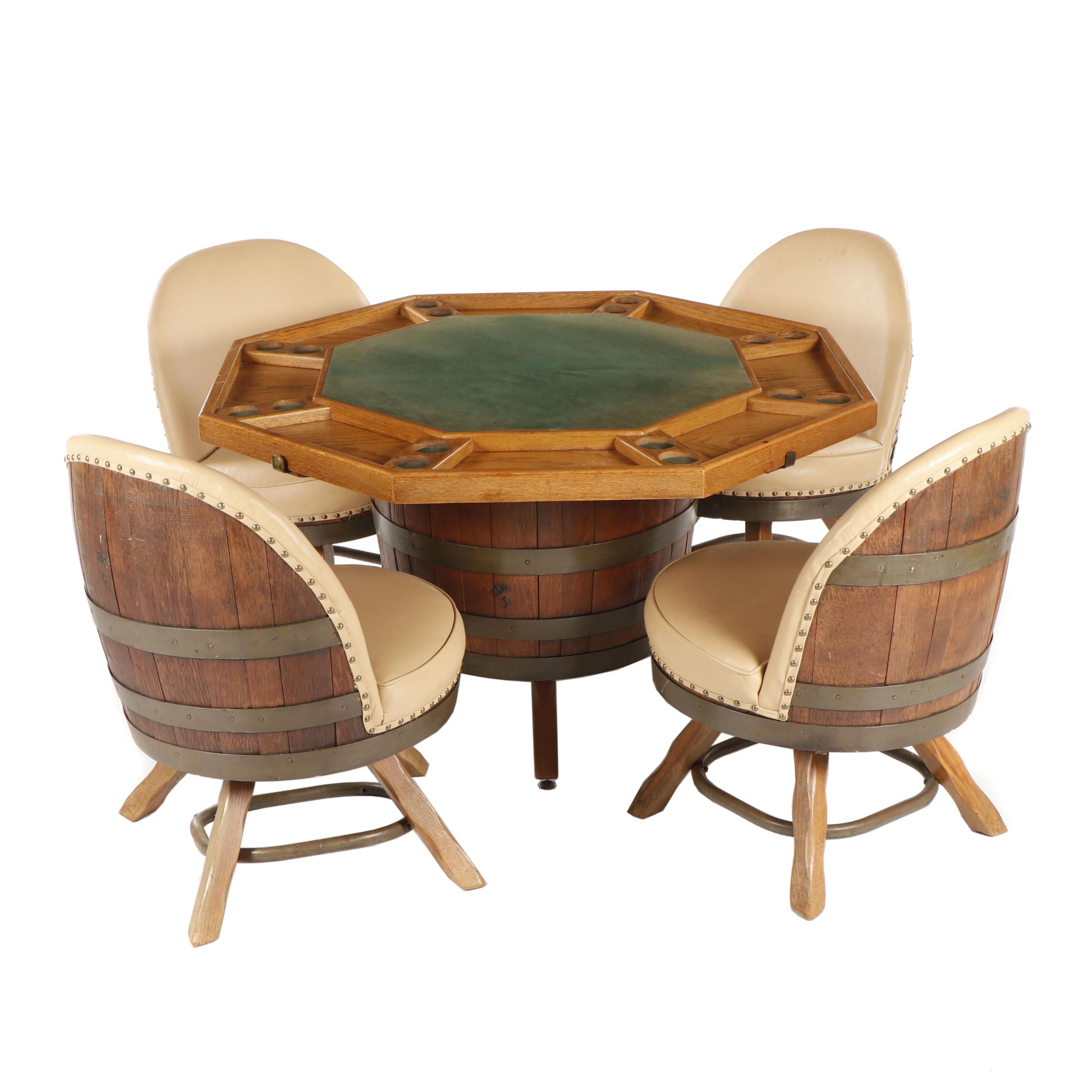 Whiskey Barrel Dining Set With Octagonal Reversable Poker