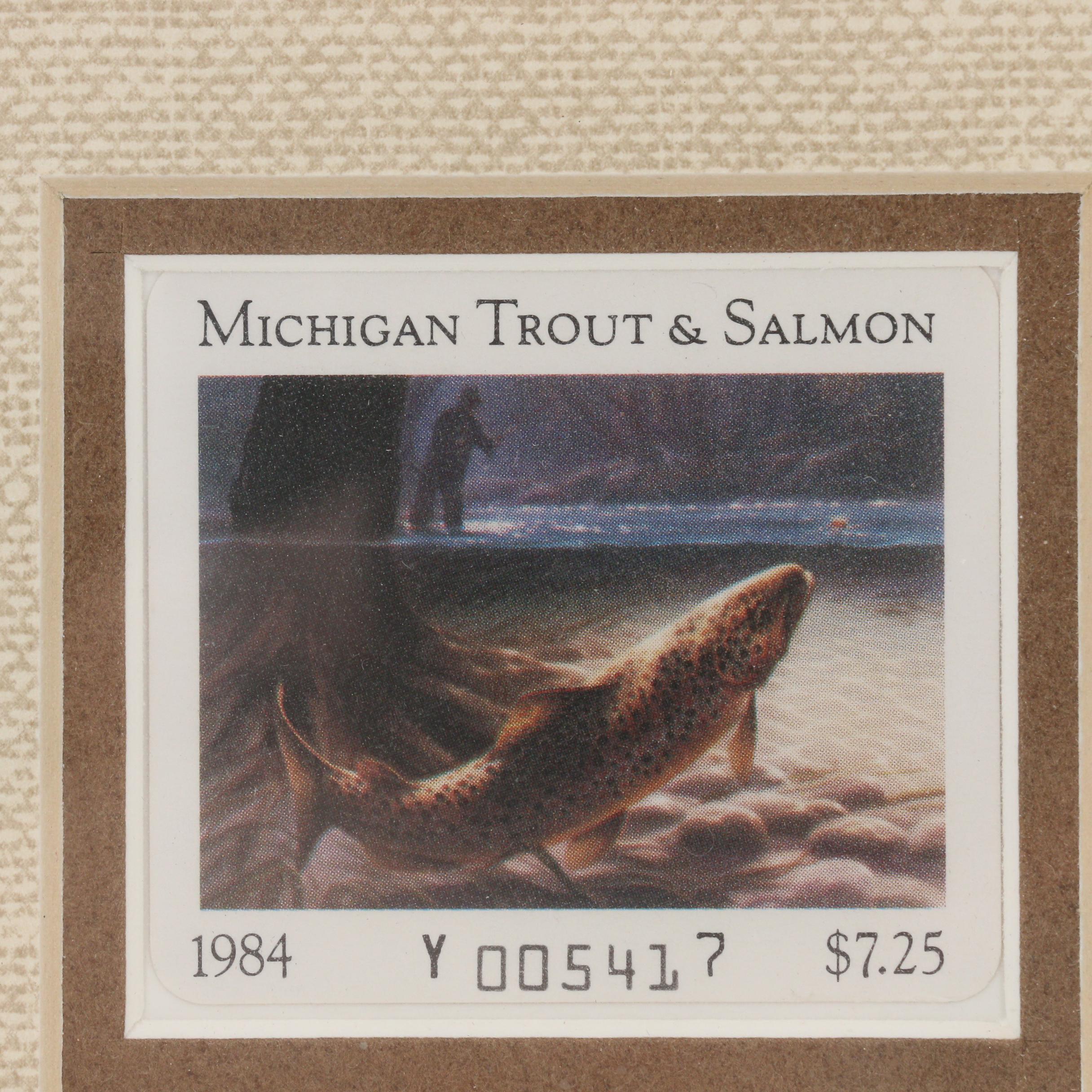 1984 Heiner C. Hertling Michigan Trout and Salmon Stamp Print and Stamp