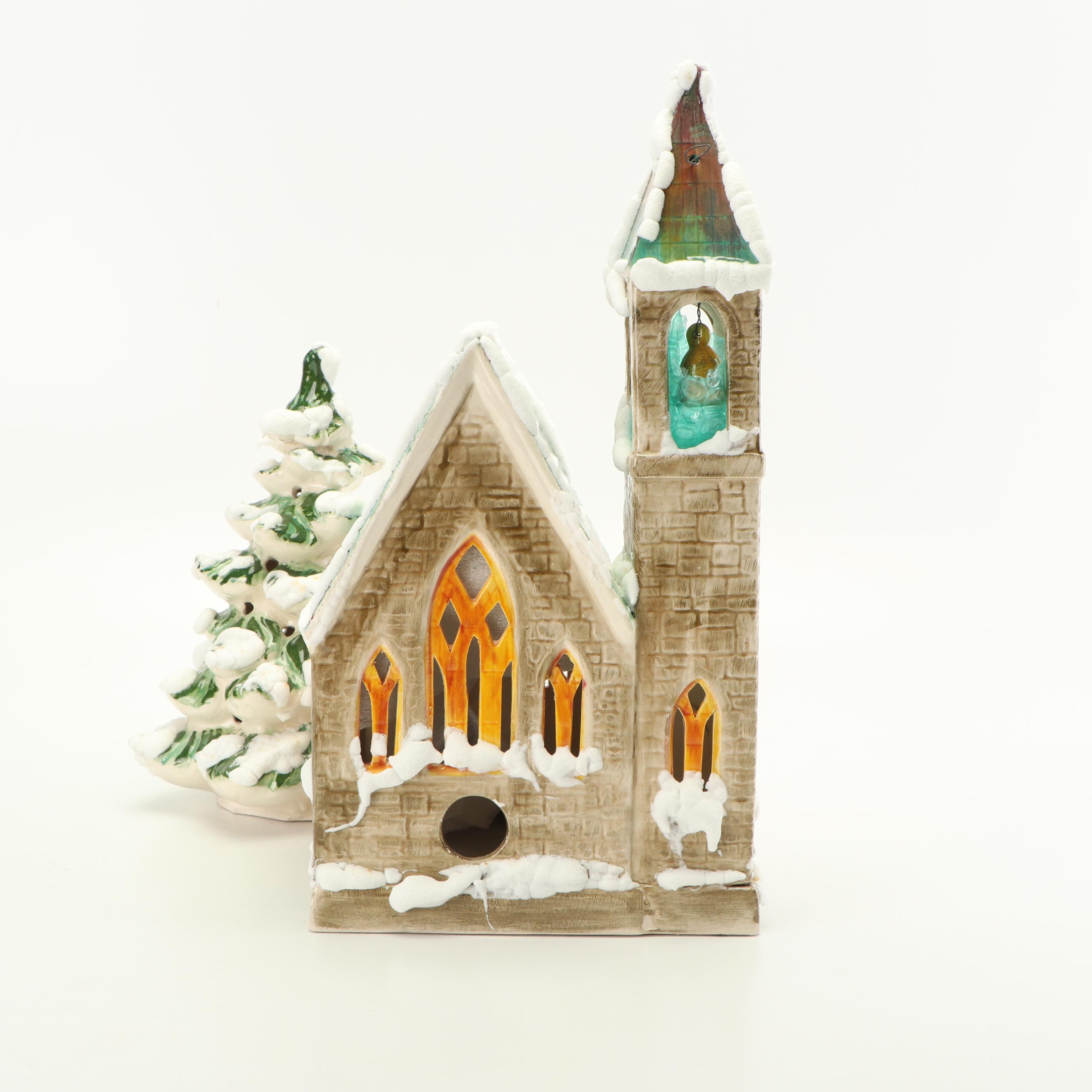Hobbyist HandPainted Ceramic Lightup Church, 1976 EBTH