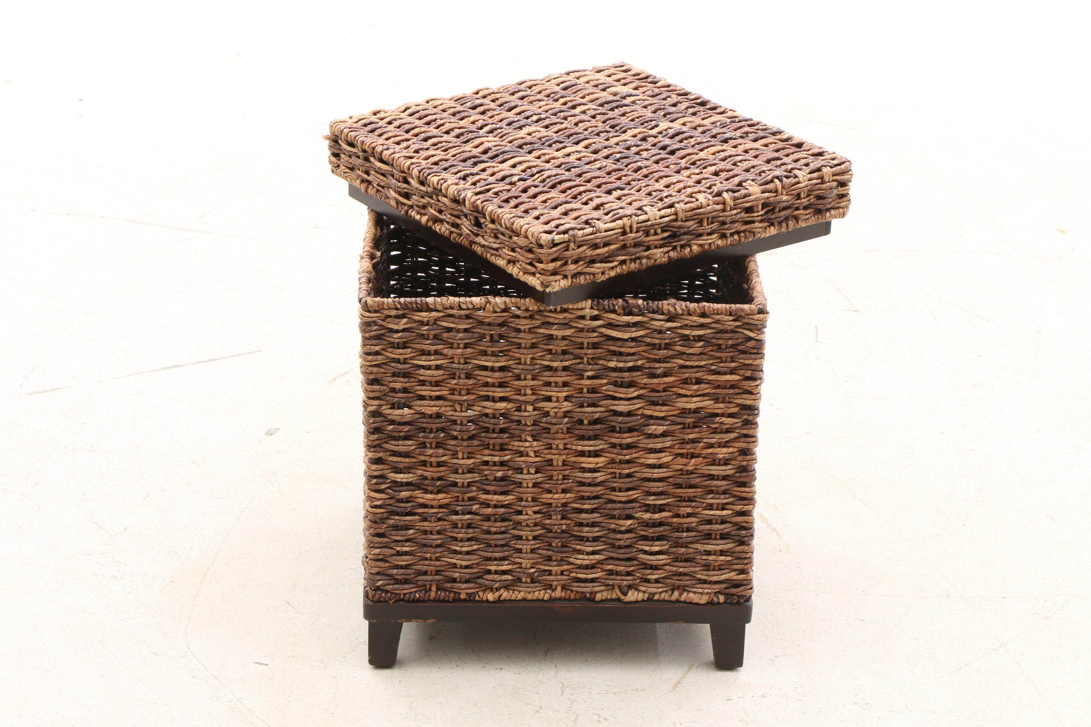 Contemporary Woven Wicker Cube Storage Ottoman EBTH