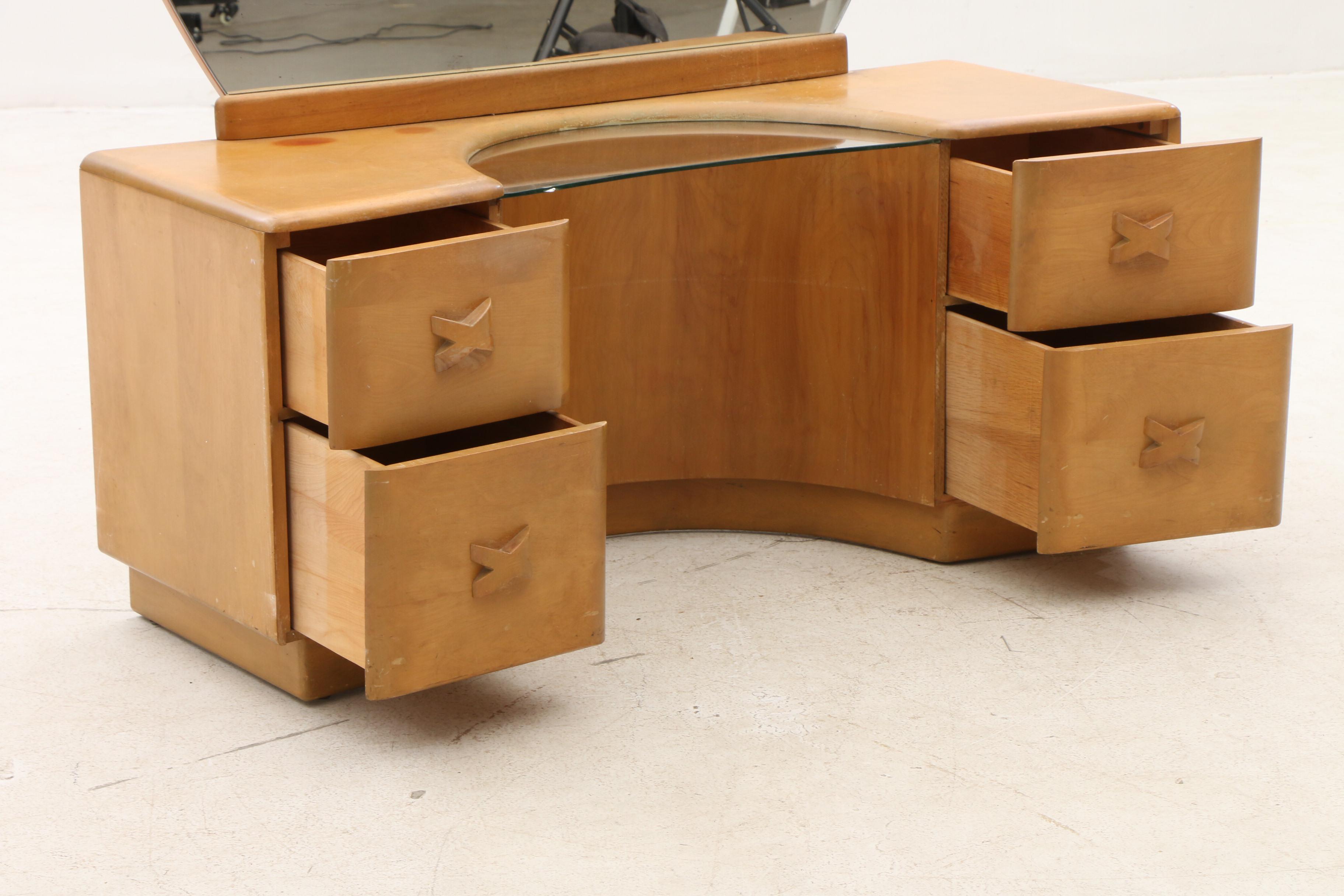 Art Deco Style Vanity Dresser with Mirror and Stool EBTH