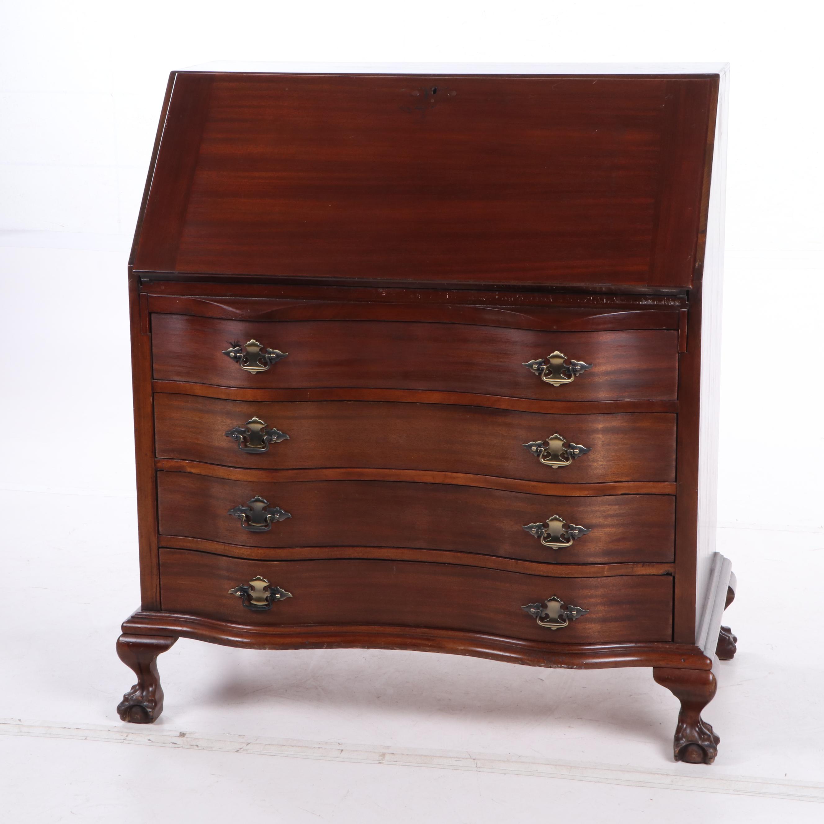 Maddox Tables Mahogany Finish Serpentine Secretary Desk, Mid20th