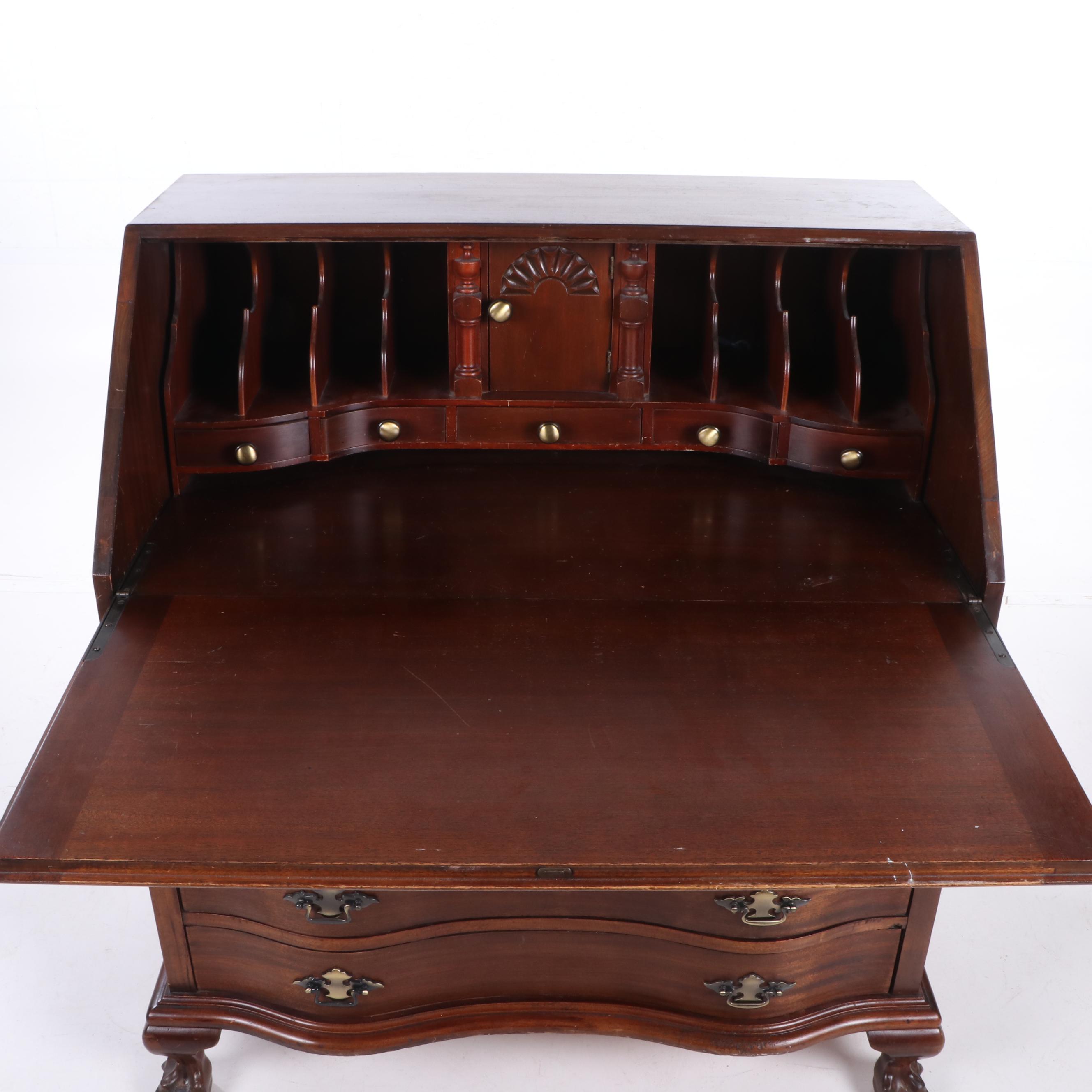 Maddox Tables Mahogany Finish Serpentine Secretary Desk, Mid20th