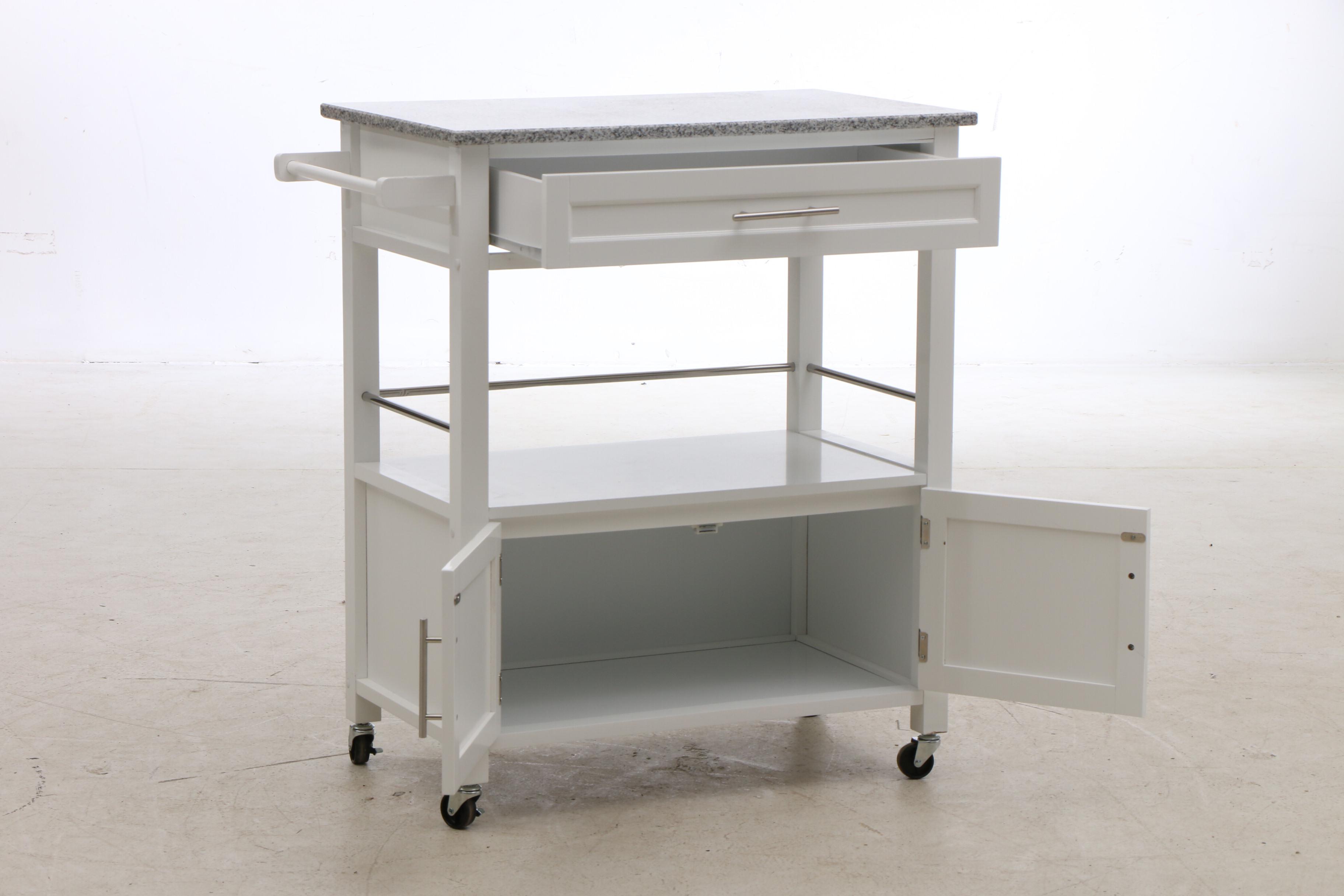 Granite Top Rolling Kitchen Island, Contemporary EBTH