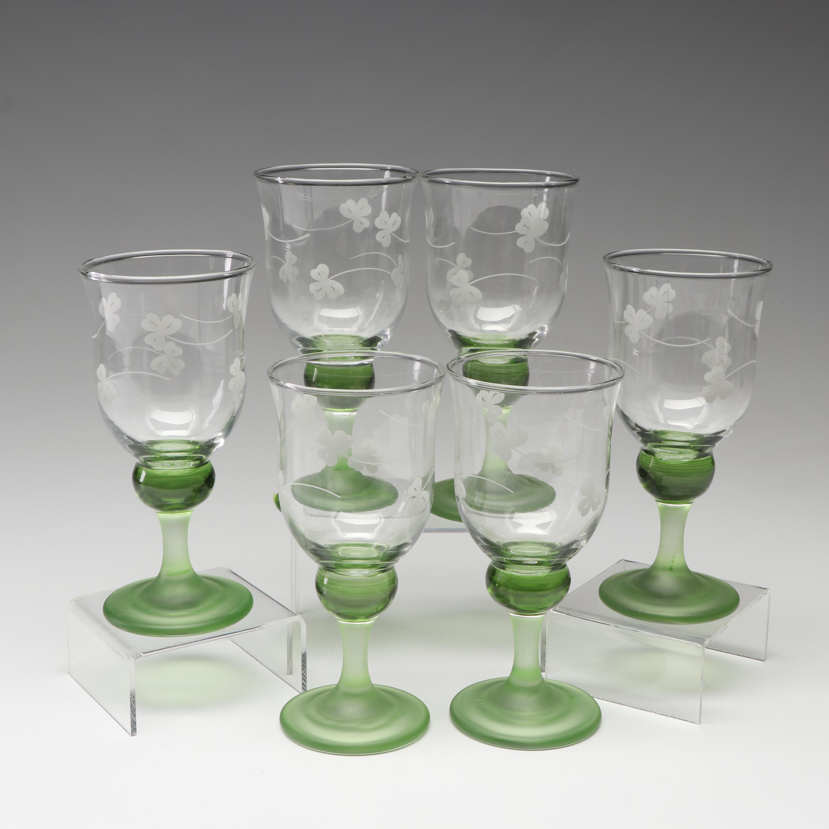 Eamon Shamrock Wine Glasses with Frosted Green Stems EBTH