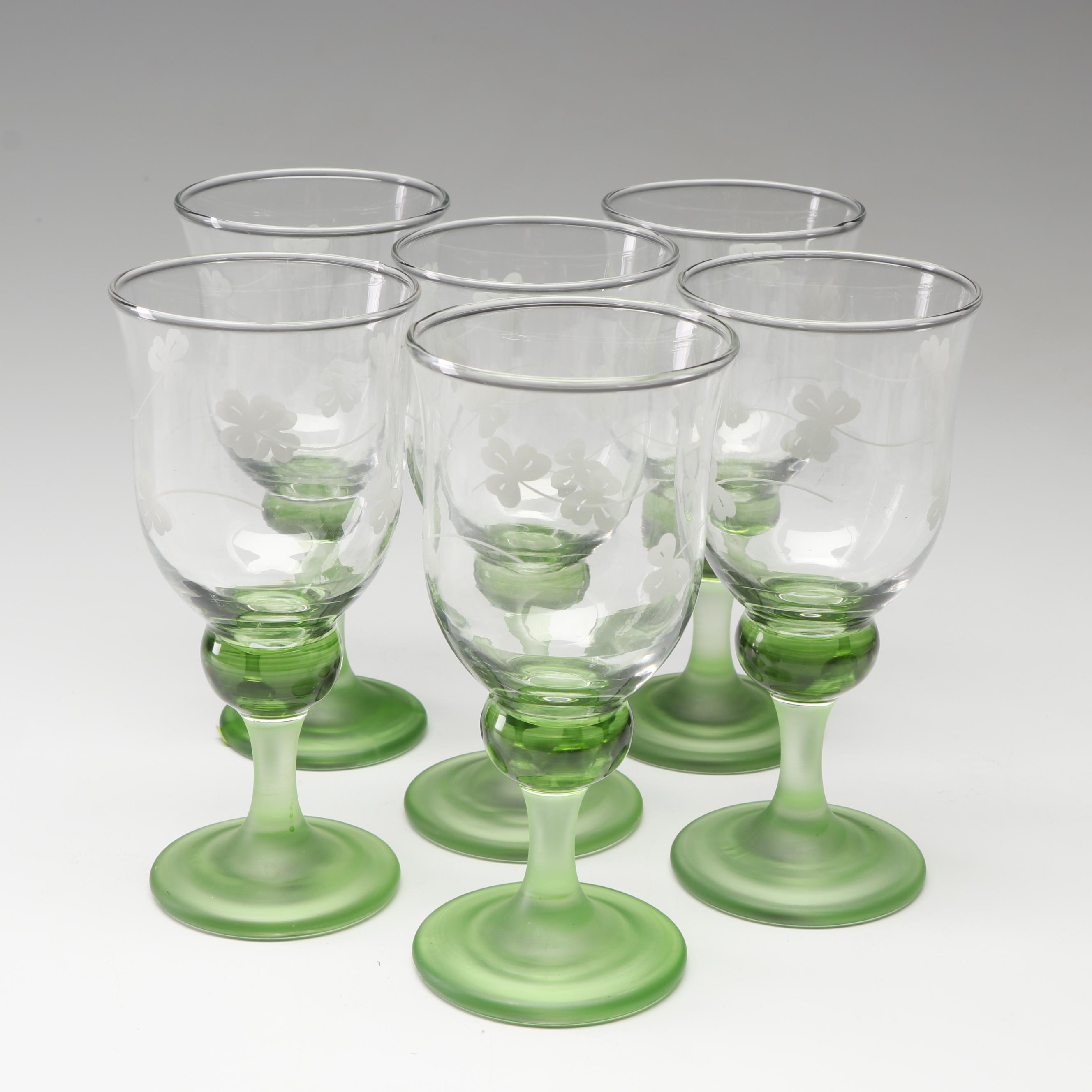 Eamon Shamrock Wine Glasses with Frosted Green Stems EBTH
