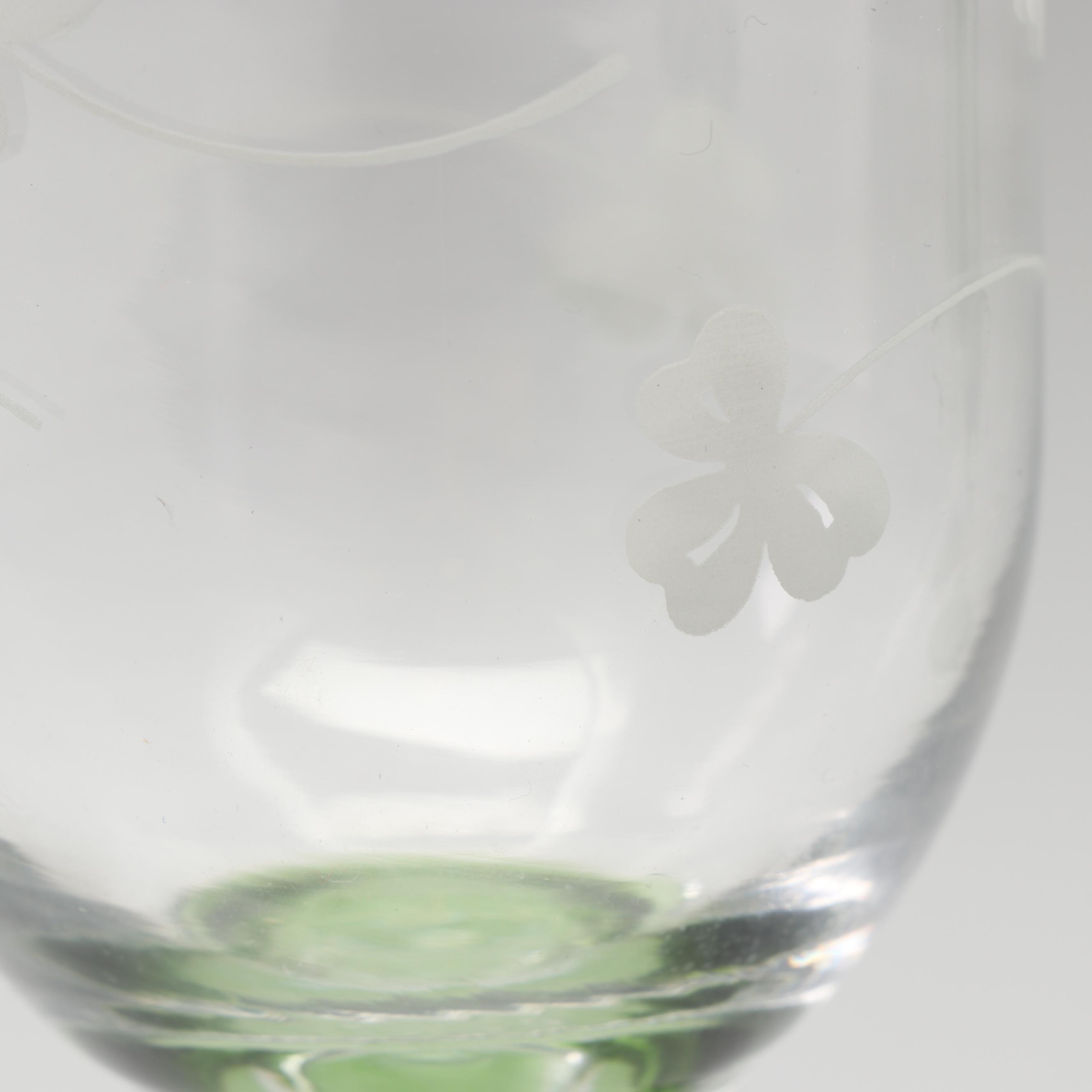 Eamon Shamrock Wine Glasses with Frosted Green Stems EBTH