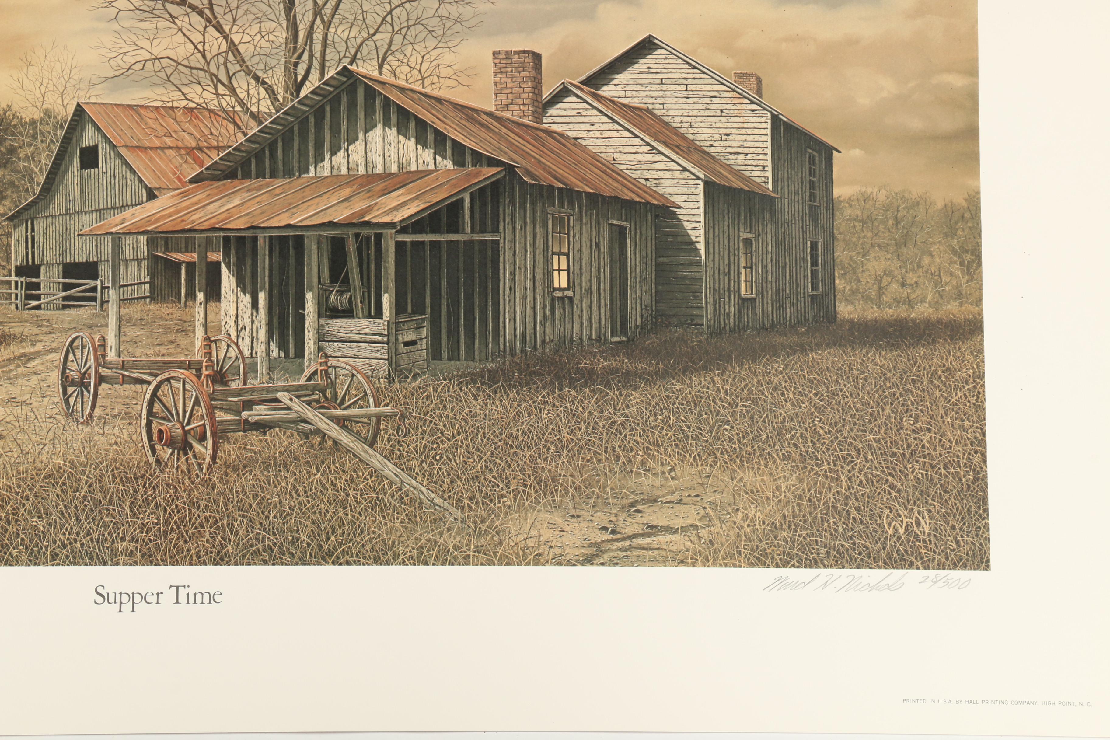 Ward Nichols Offset Lithograph Prints of Pastoral Scenes and Landscapes