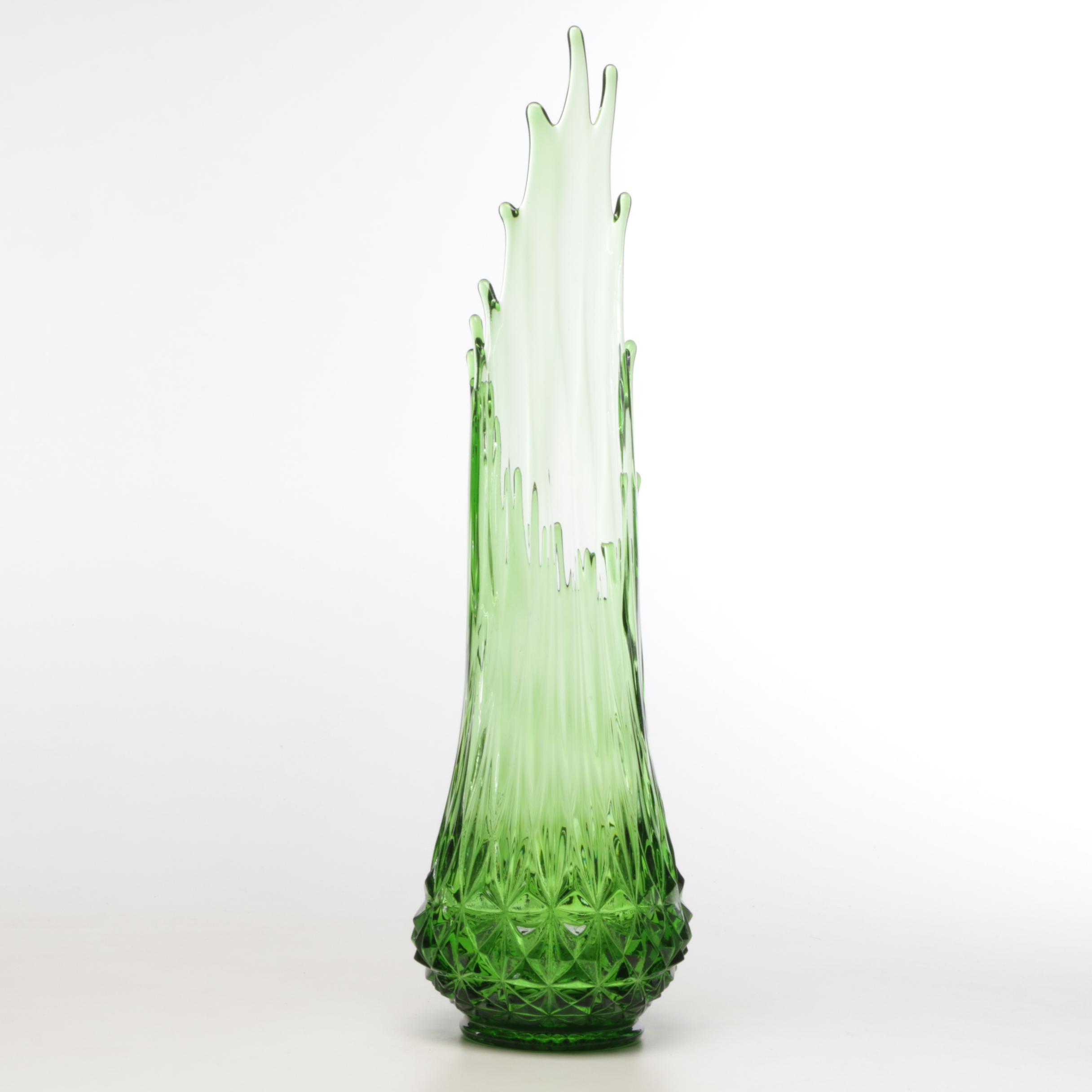 Emerald Green Hand Blown Glass "Drip" Vase EBTH