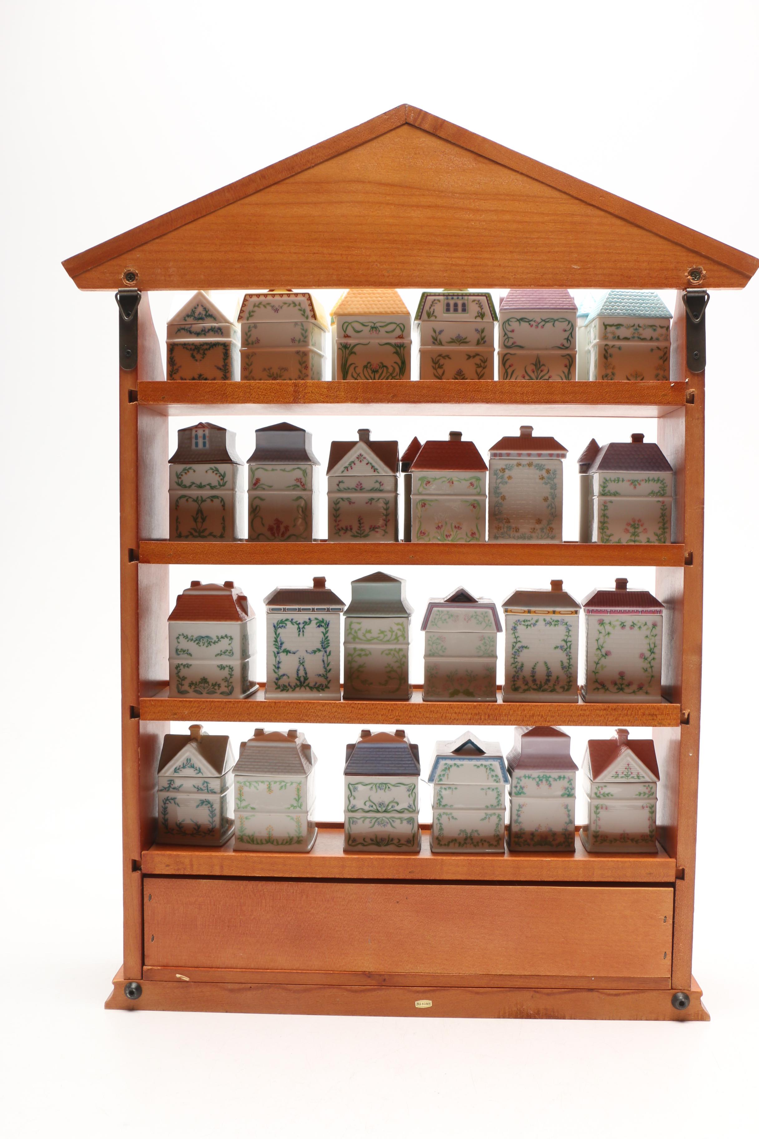 Lenox "Spice Village" Porcelain Spice Jars and Others with Wood Display