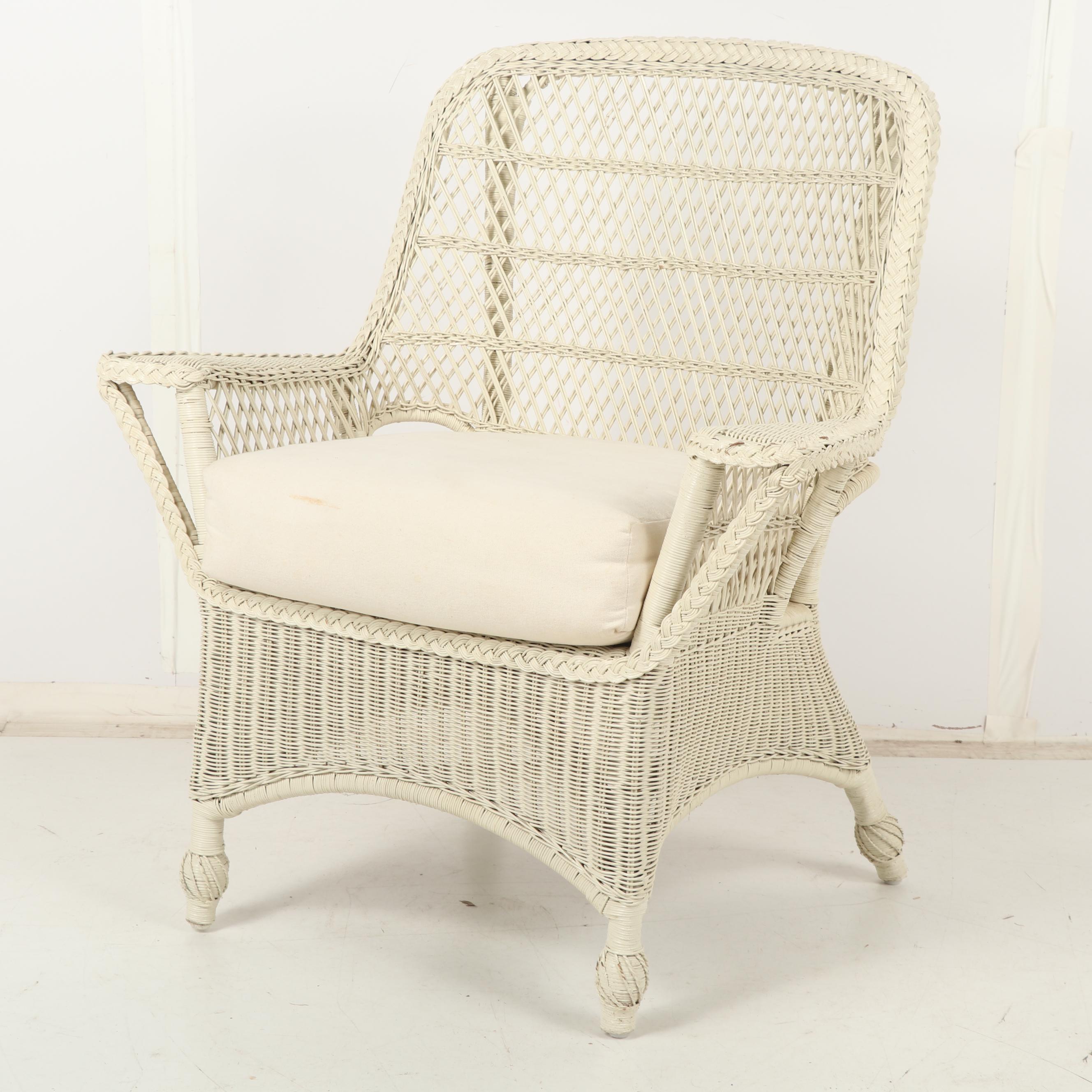 White Wicker Armchair, Ottoman and Side Table | EBTH