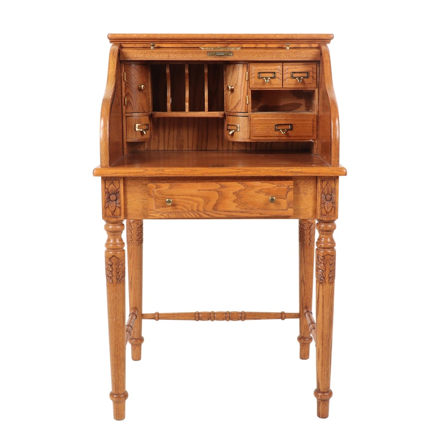 Vintage Oak Roll Top Secretary Desk By Eagle Craft 20th Century