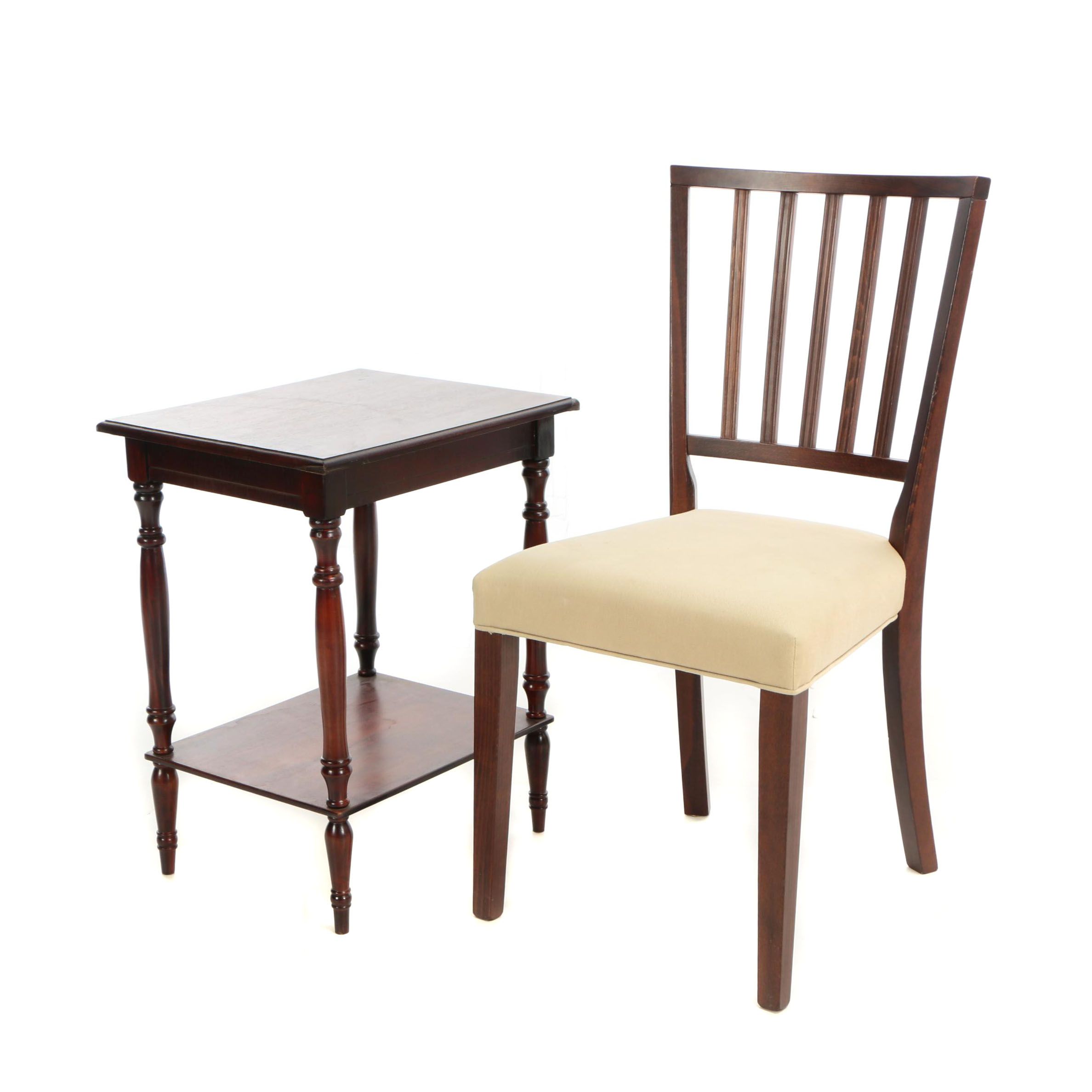 Contemporary Two Tier Side Table With Spindle Back Side Chair