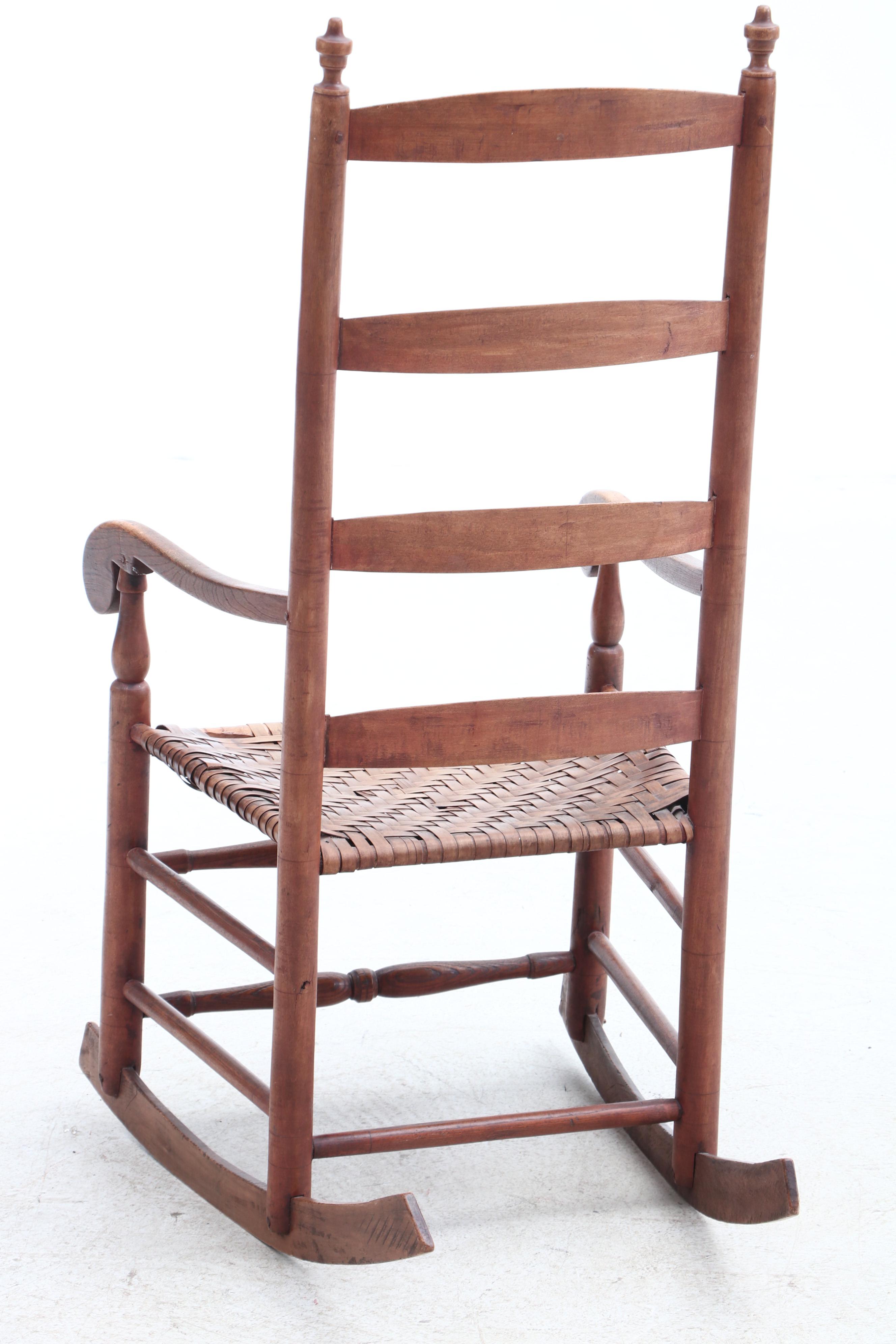 Antique Ladder Back Rocking Chair with Woven Seat and Removable Cushion