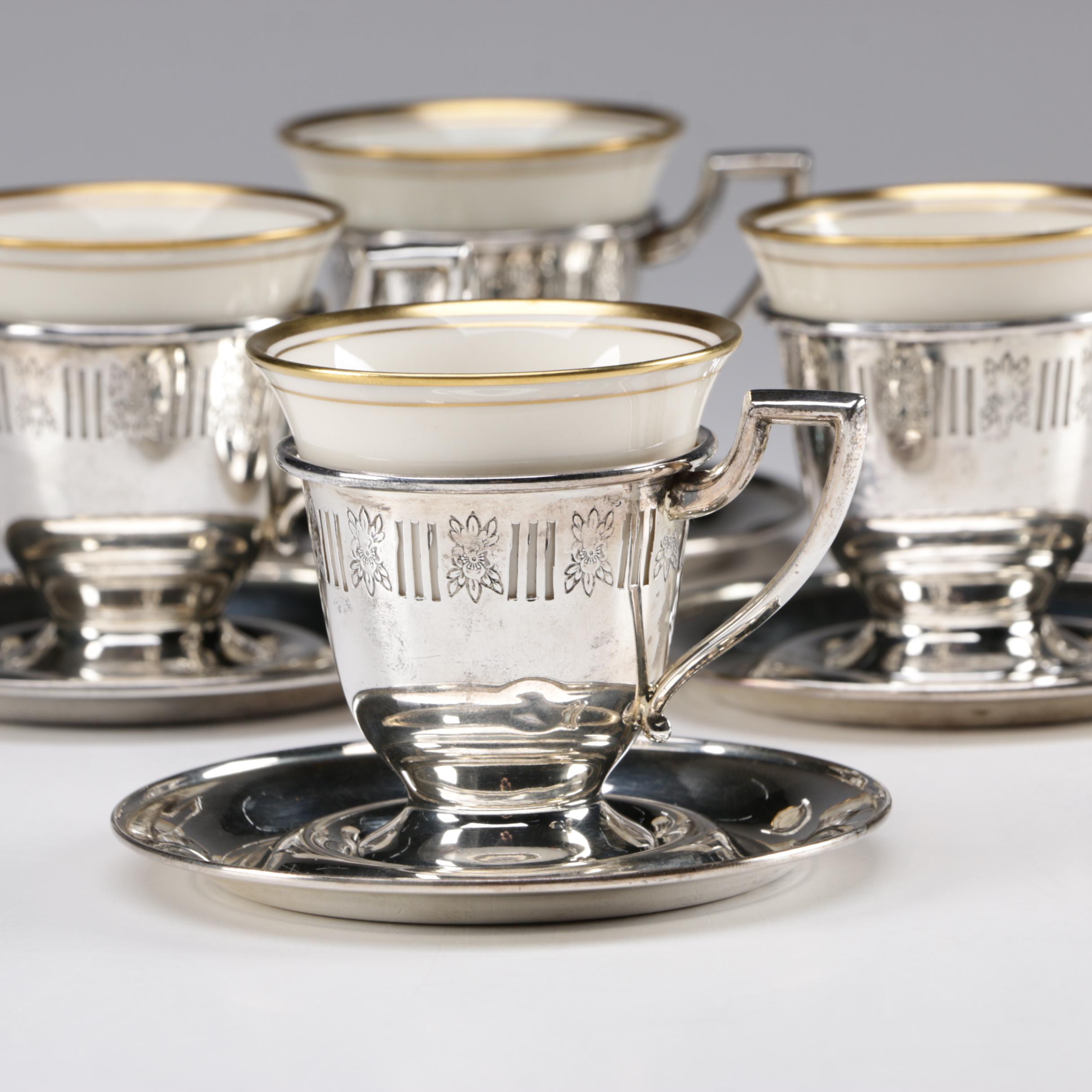 Lenox Sterling Demitasse Cup and Saucer Set with Porcelain Liners EBTH