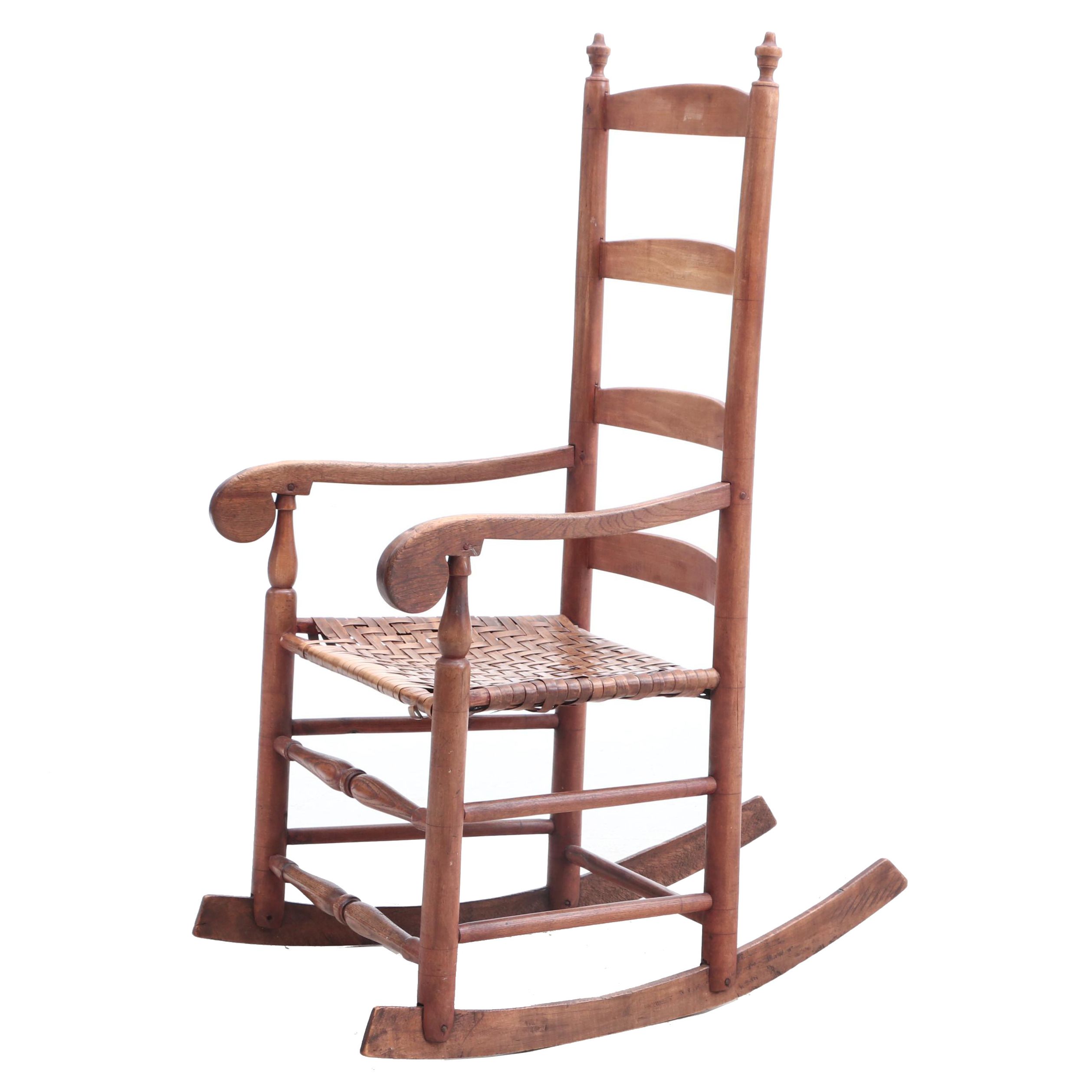 Antique Ladder Back Rocking Chair with Woven Seat and ...