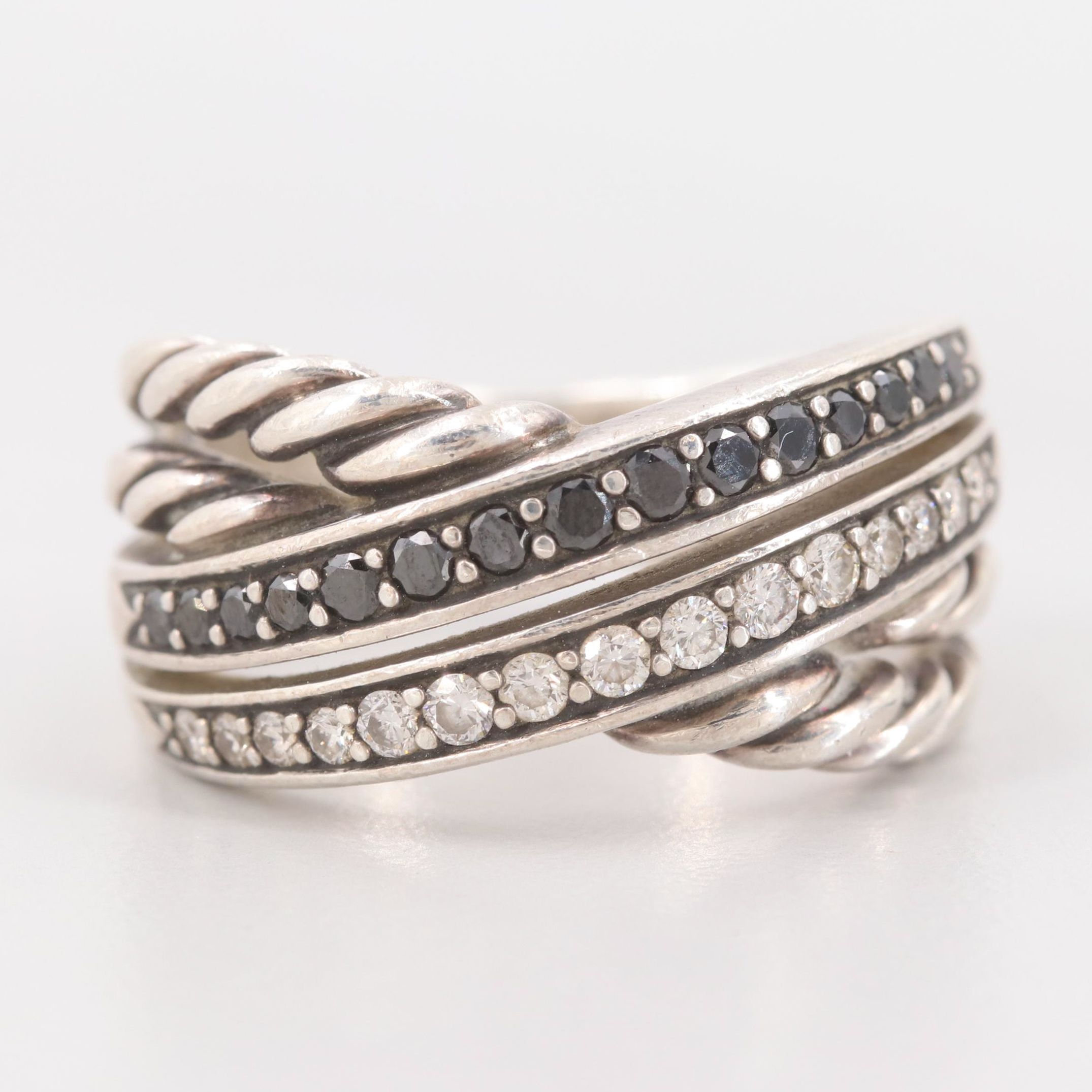 David Yurman Sterling Silver Diamond Ring Including Black Diamonds