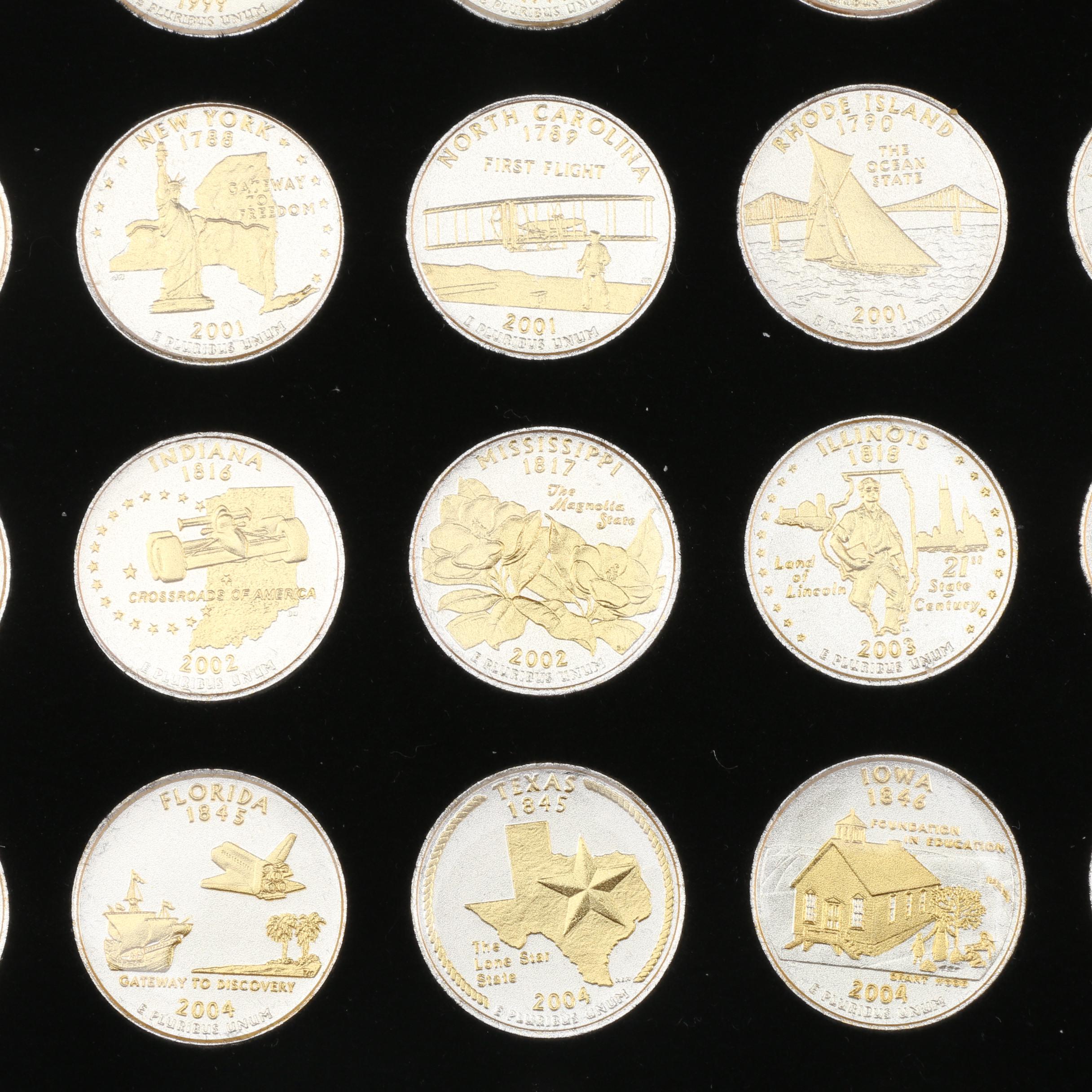 Collection of FiftySix Gold and Silver Highlighted Statehood Quarters