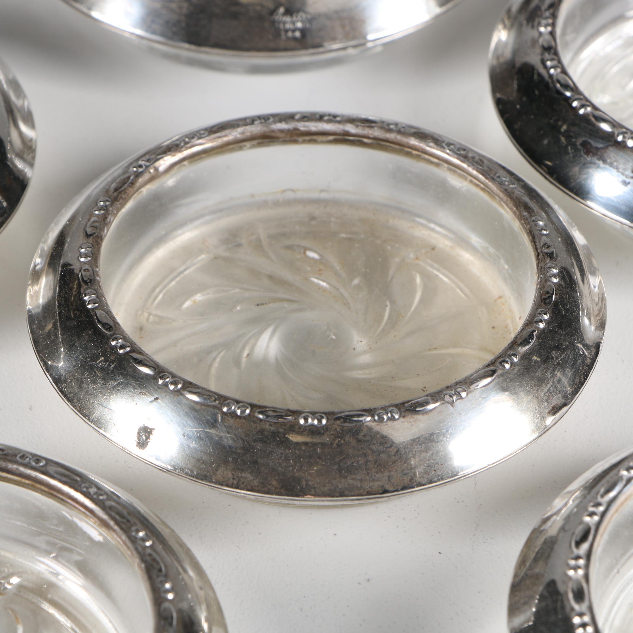 Amston Sterling Rimmed Glass Coaster Set EBTH