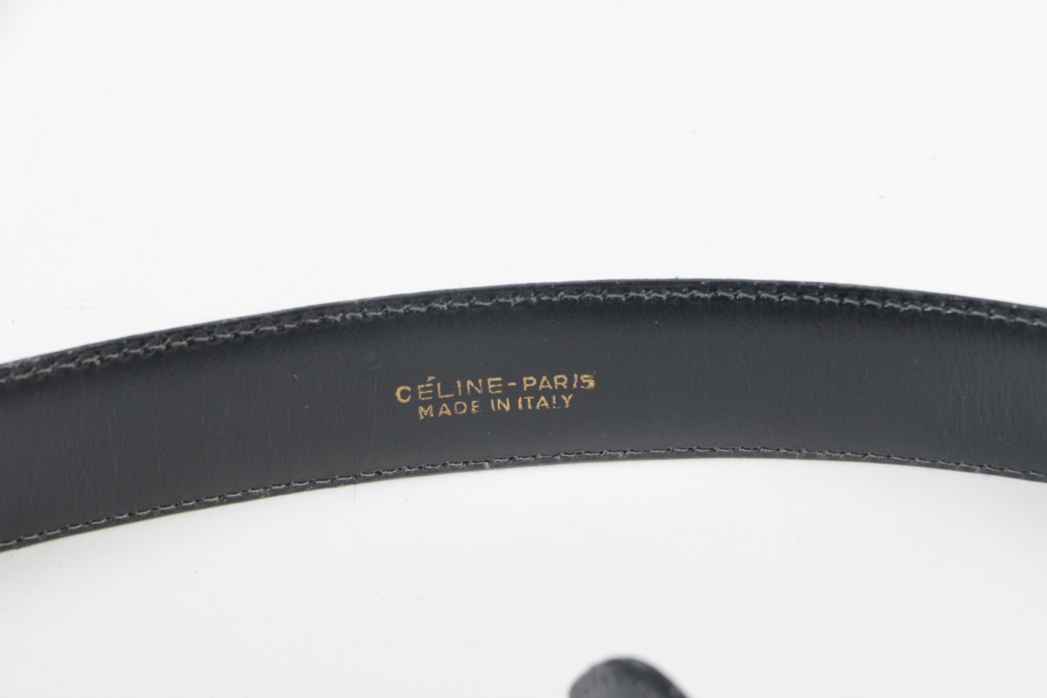 Céline Paris Black Leather Belt with Gold Tone Logo Buckle EBTH