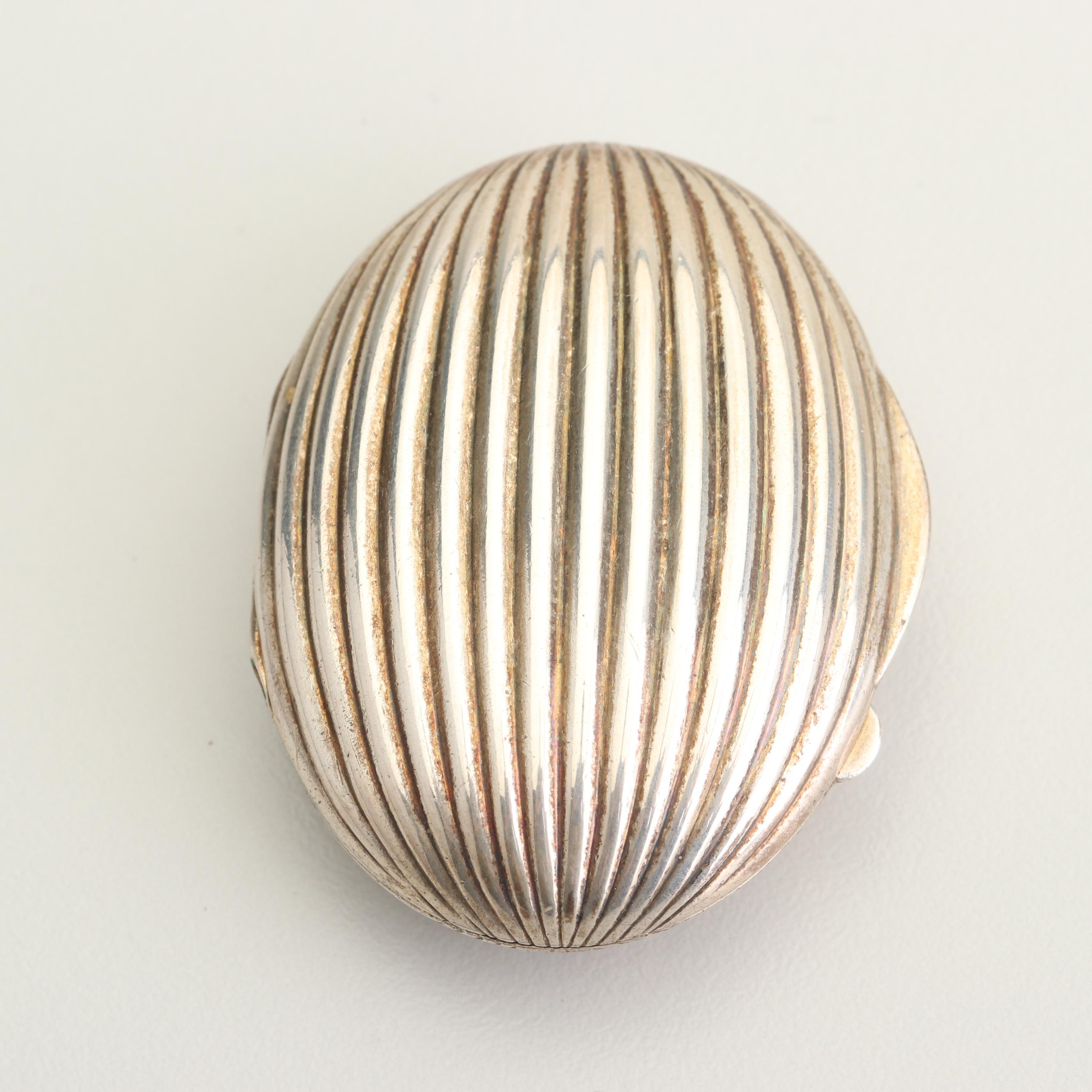 Tiffany & Co. Sterling Silver Grooved Clam Shell Pill Box, Made in