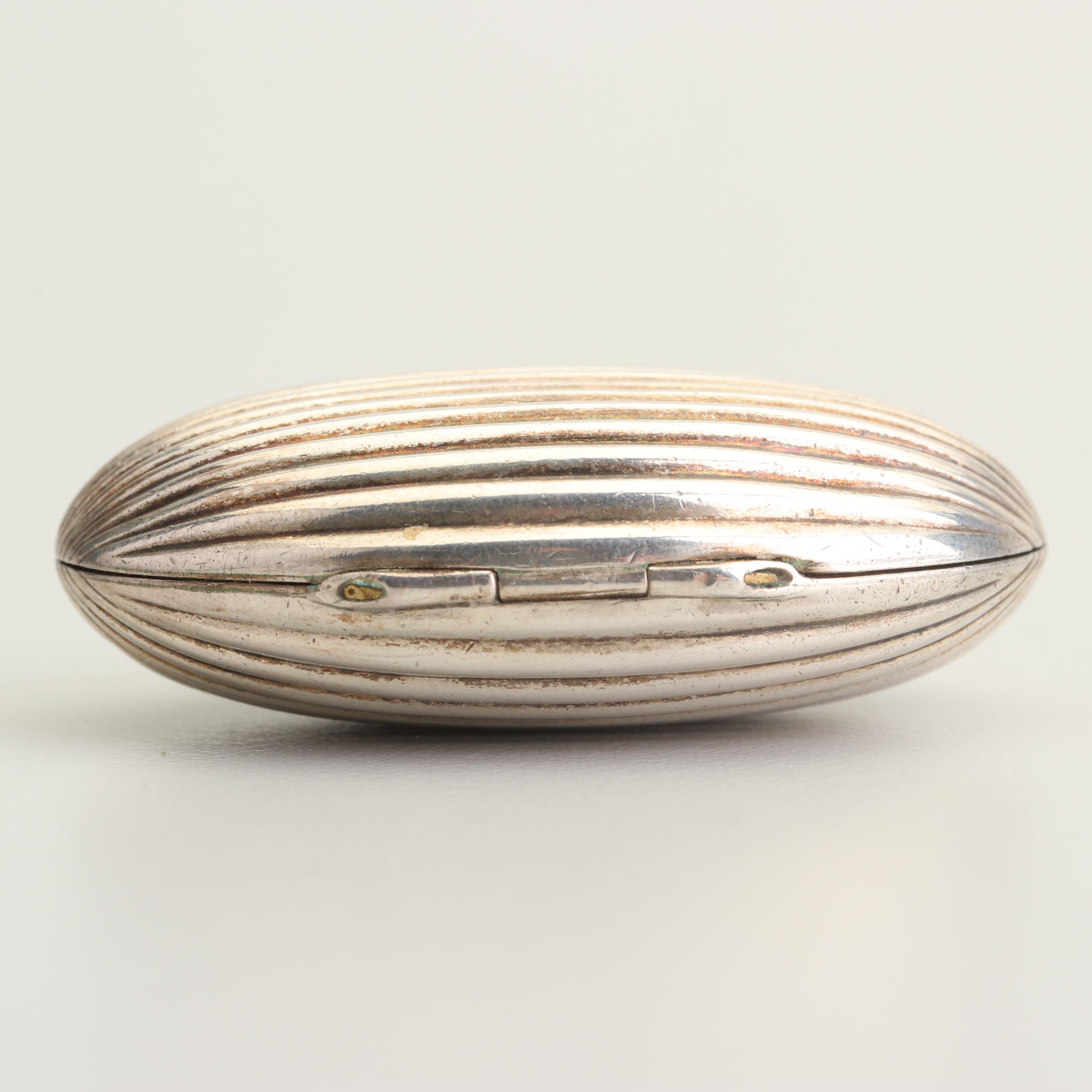 Tiffany & Co. Sterling Silver Grooved Clam Shell Pill Box, Made in